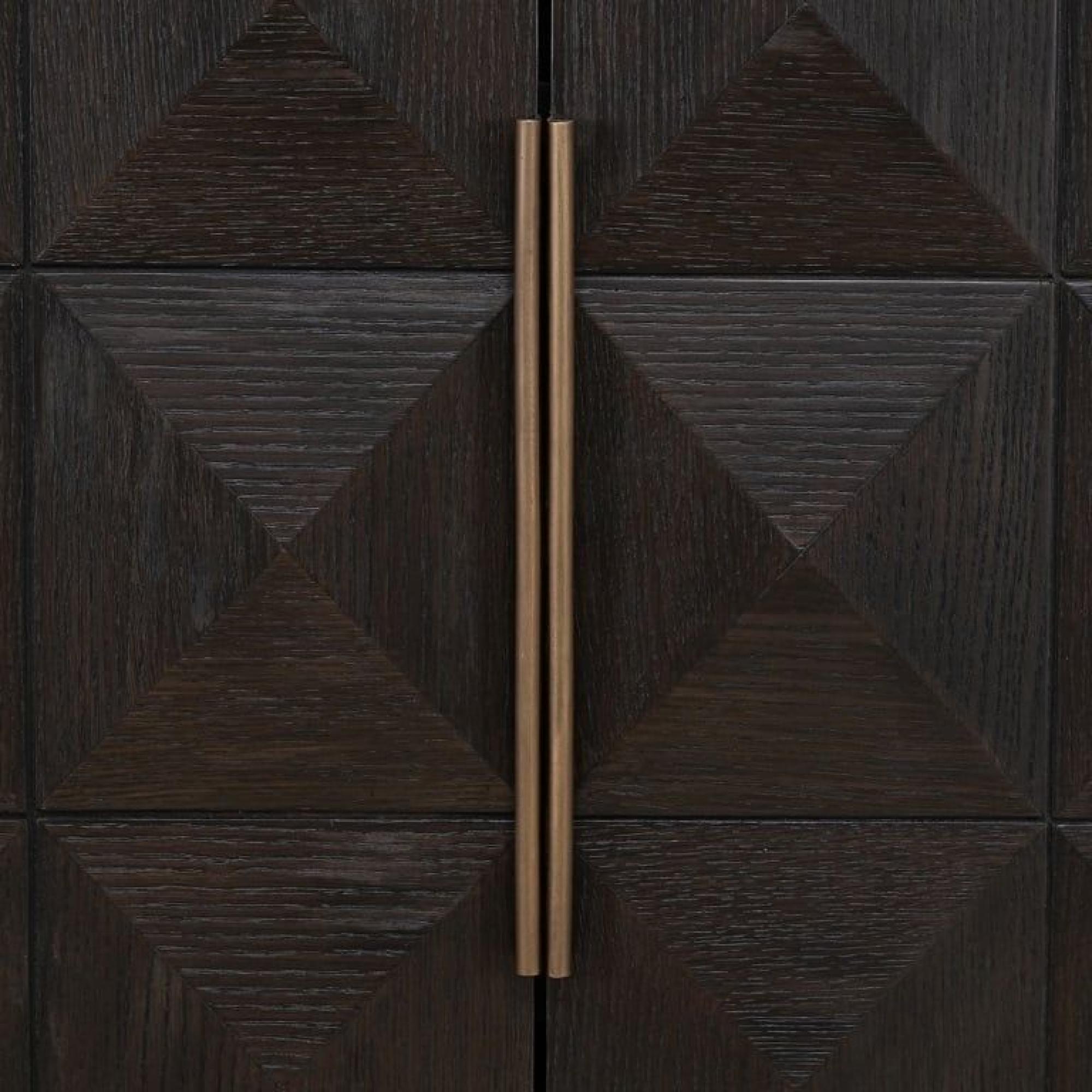 Product photograph of Claremont Dark Wood 2 Door Geometric Cabinet With Travertine Top from Choice Furniture Superstore.