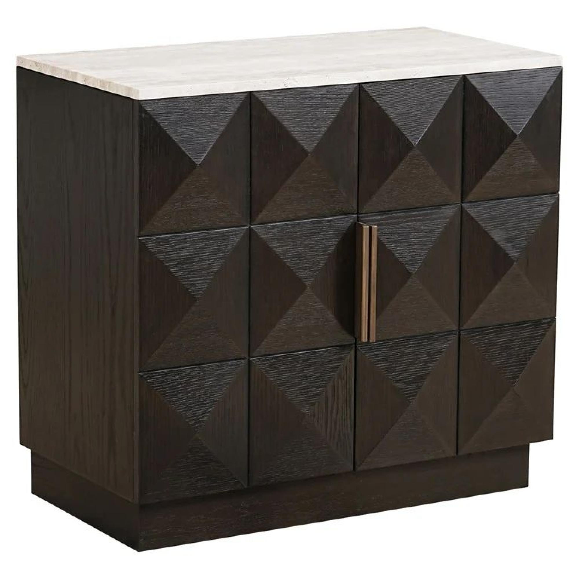 Product photograph of Claremont Dark Wood 2 Door Small Geometric Sideboard With Travertine Top from Choice Furniture Superstore.