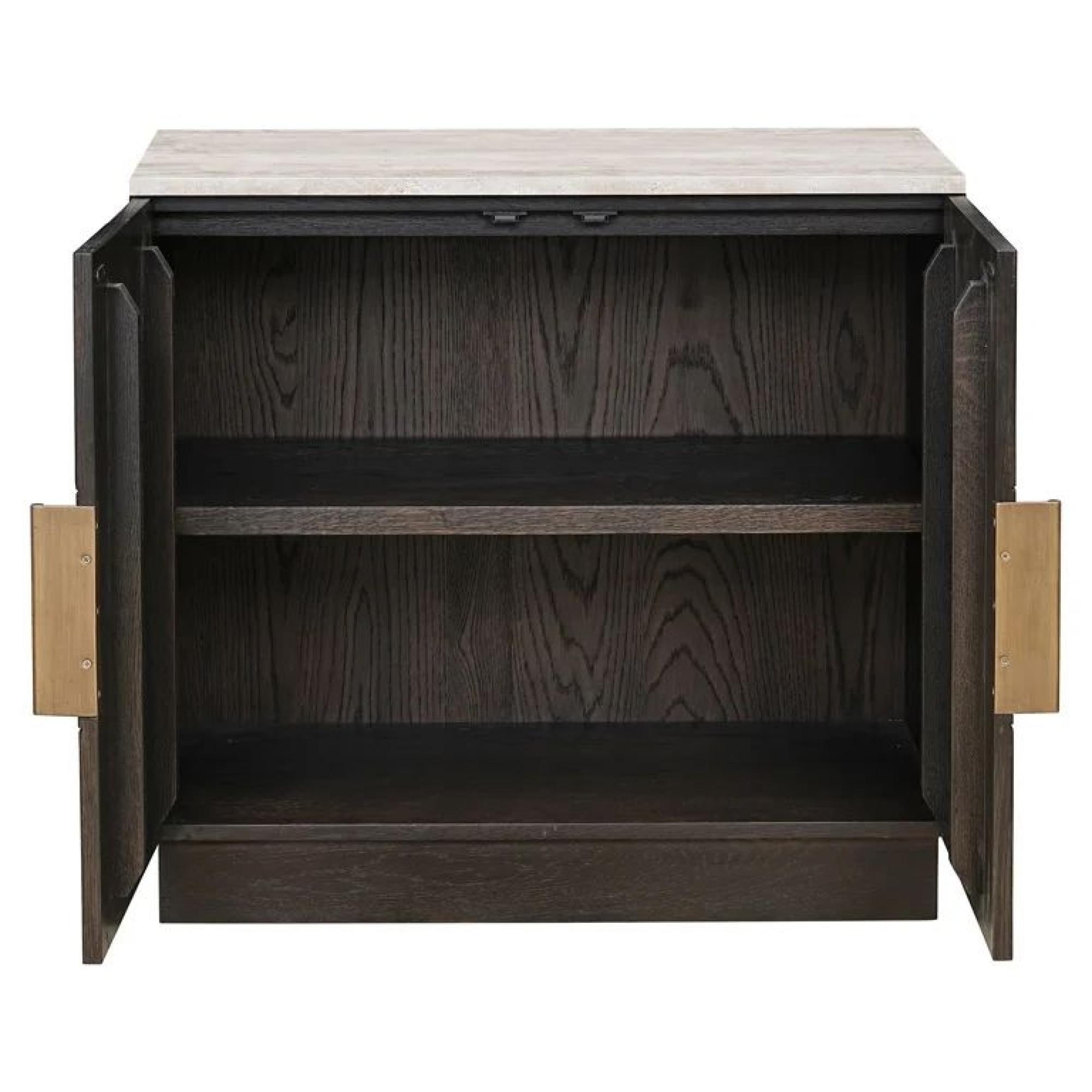 Product photograph of Claremont Dark Wood 2 Door Small Geometric Sideboard With Travertine Top from Choice Furniture Superstore.