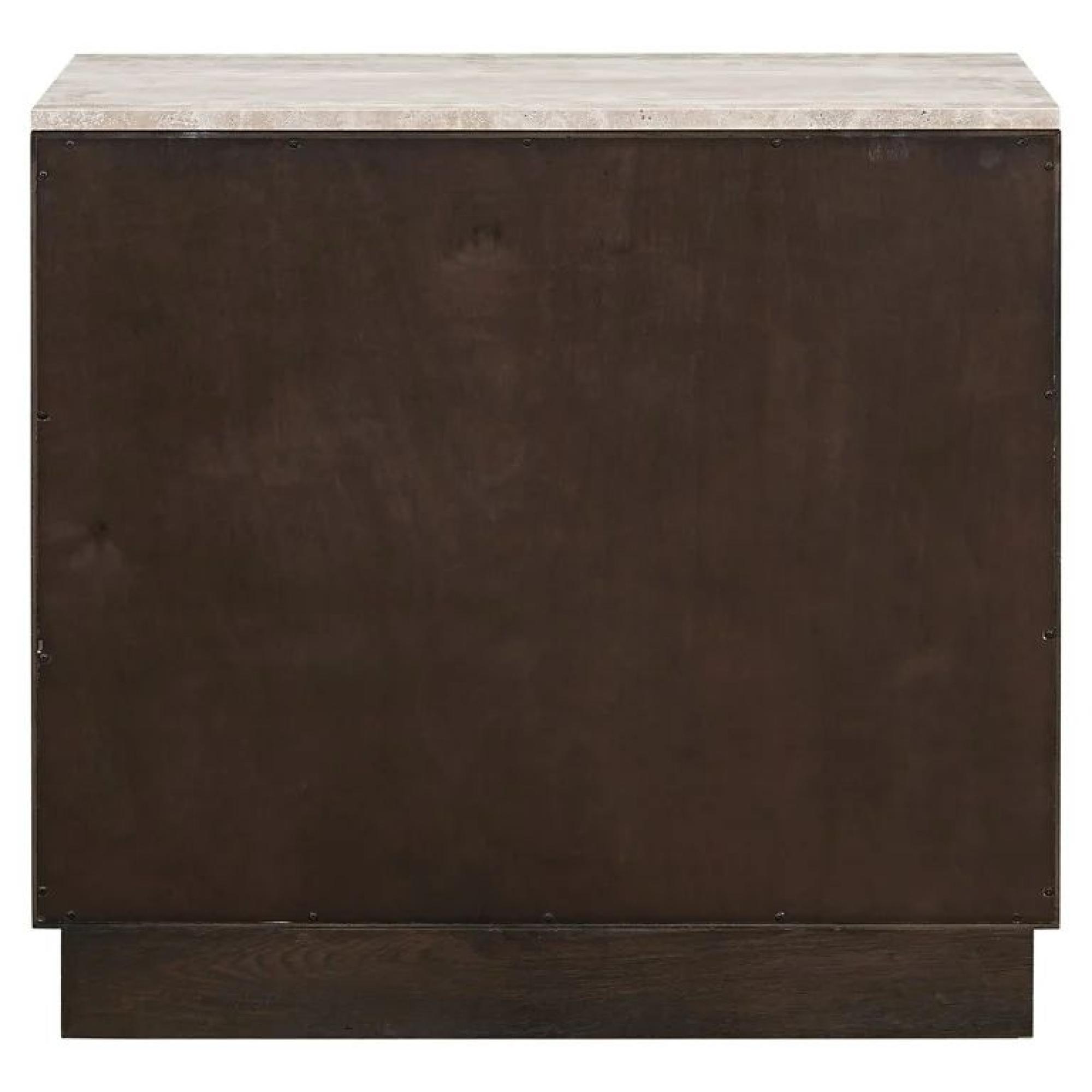 Product photograph of Claremont Dark Wood 2 Door Small Geometric Sideboard With Travertine Top from Choice Furniture Superstore.