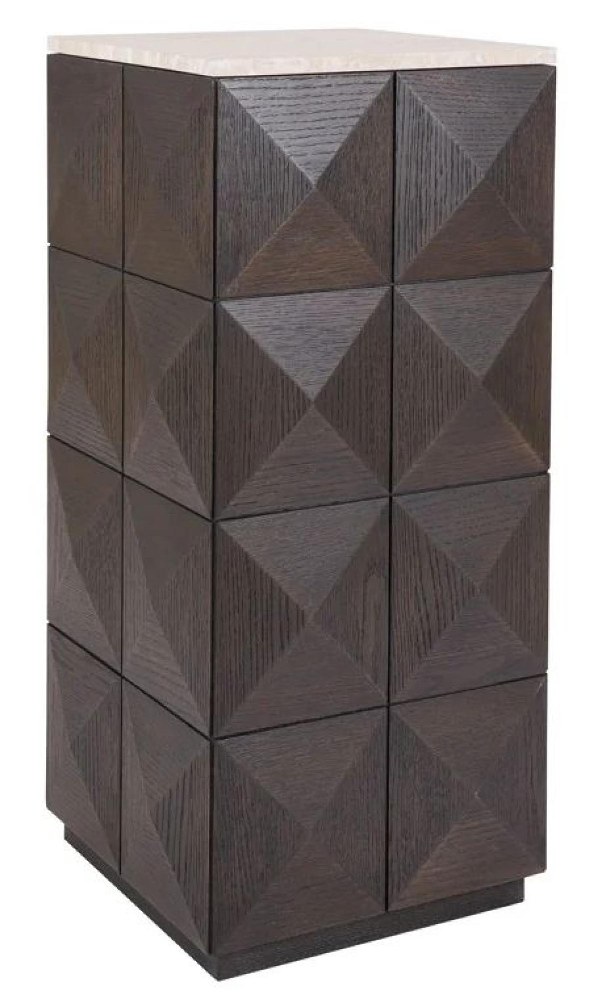 Product photograph of Claremont Dark Wood Geometric Pillar With Travertine Top from Choice Furniture Superstore.