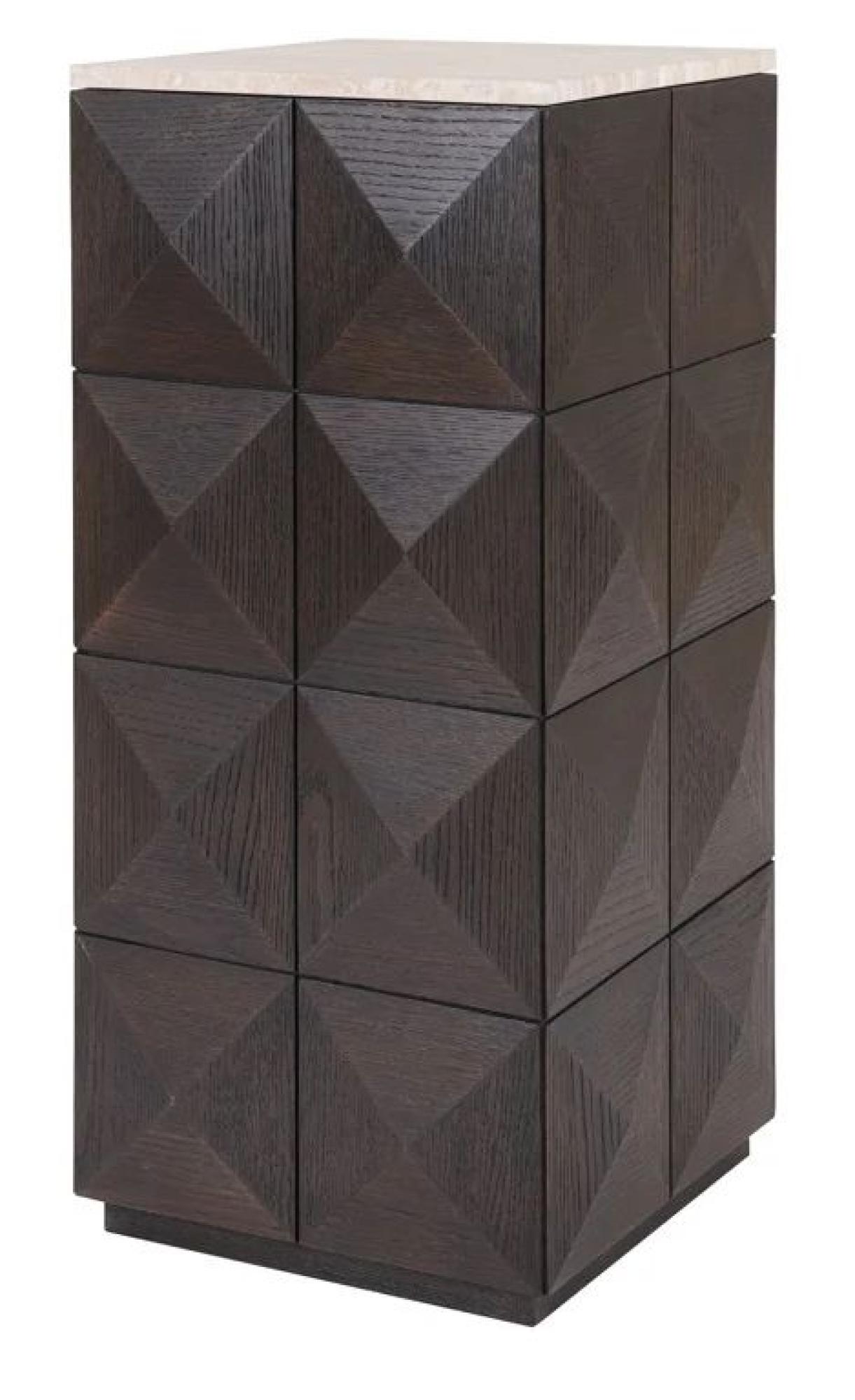 Product photograph of Claremont Dark Wood Geometric Pillar With Travertine Top from Choice Furniture Superstore.