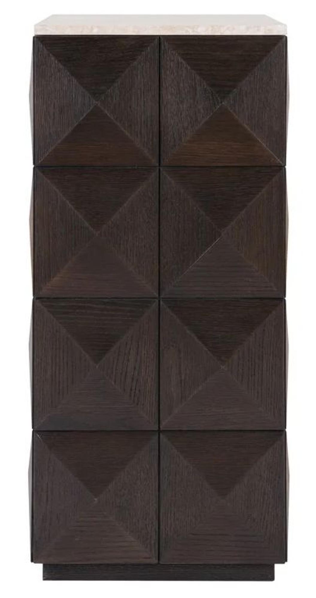 Product photograph of Claremont Dark Wood Geometric Pillar With Travertine Top from Choice Furniture Superstore.