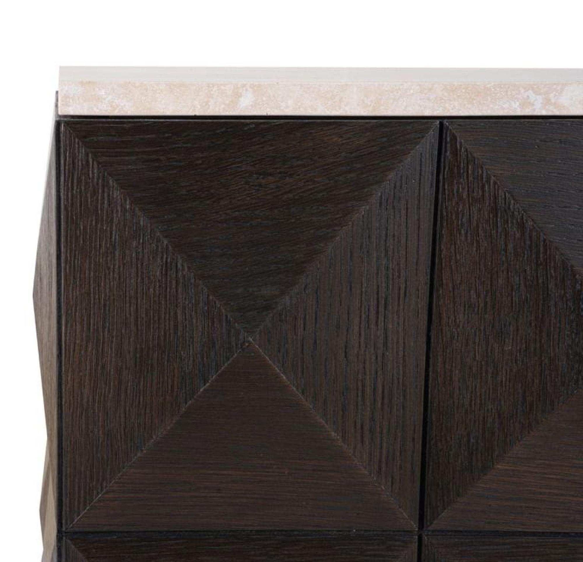 Product photograph of Claremont Dark Wood Geometric Pillar With Travertine Top from Choice Furniture Superstore.