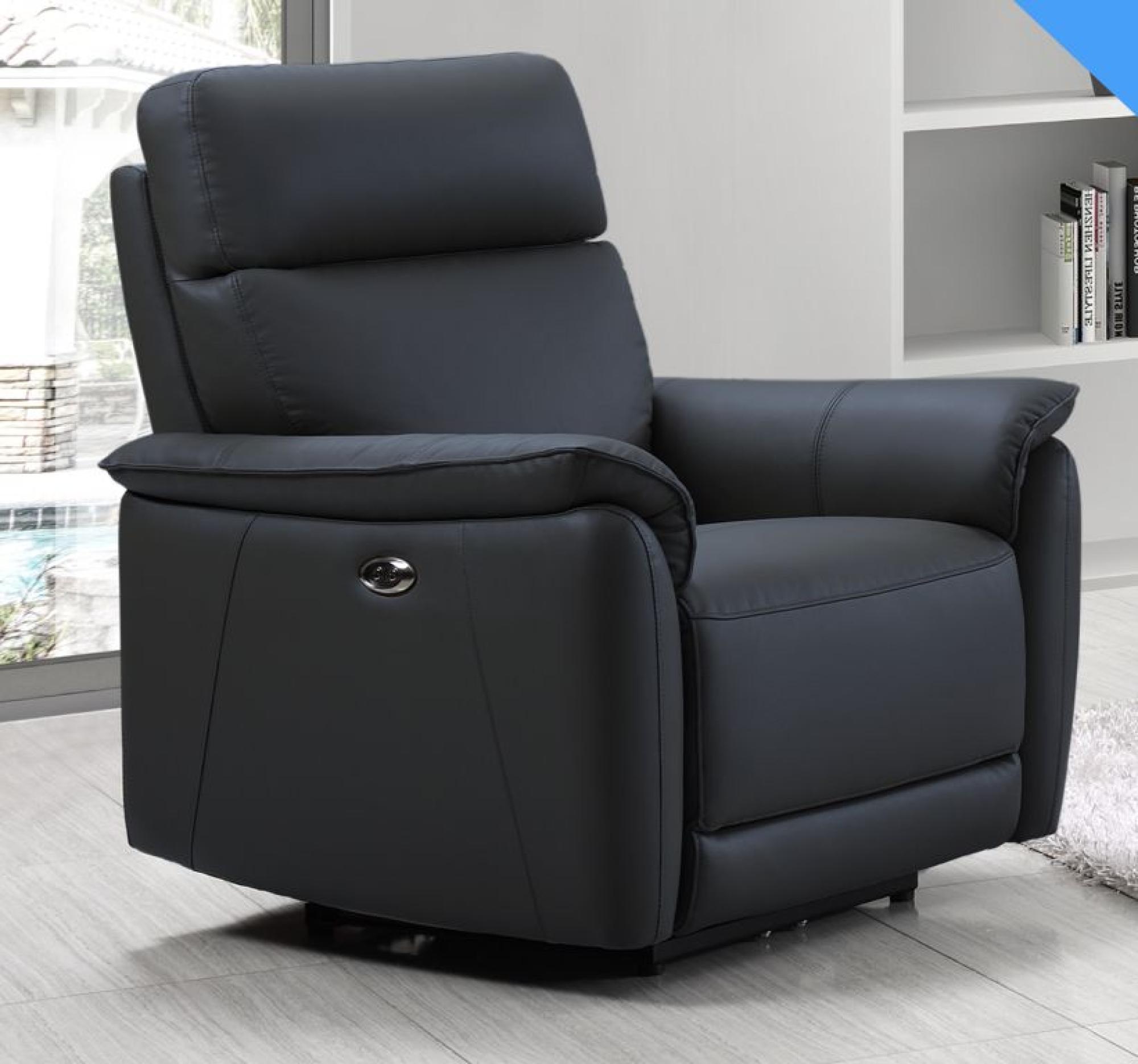 Product photograph of Carlton Blue Leather Electric Recliner Armchair from Choice Furniture Superstore.