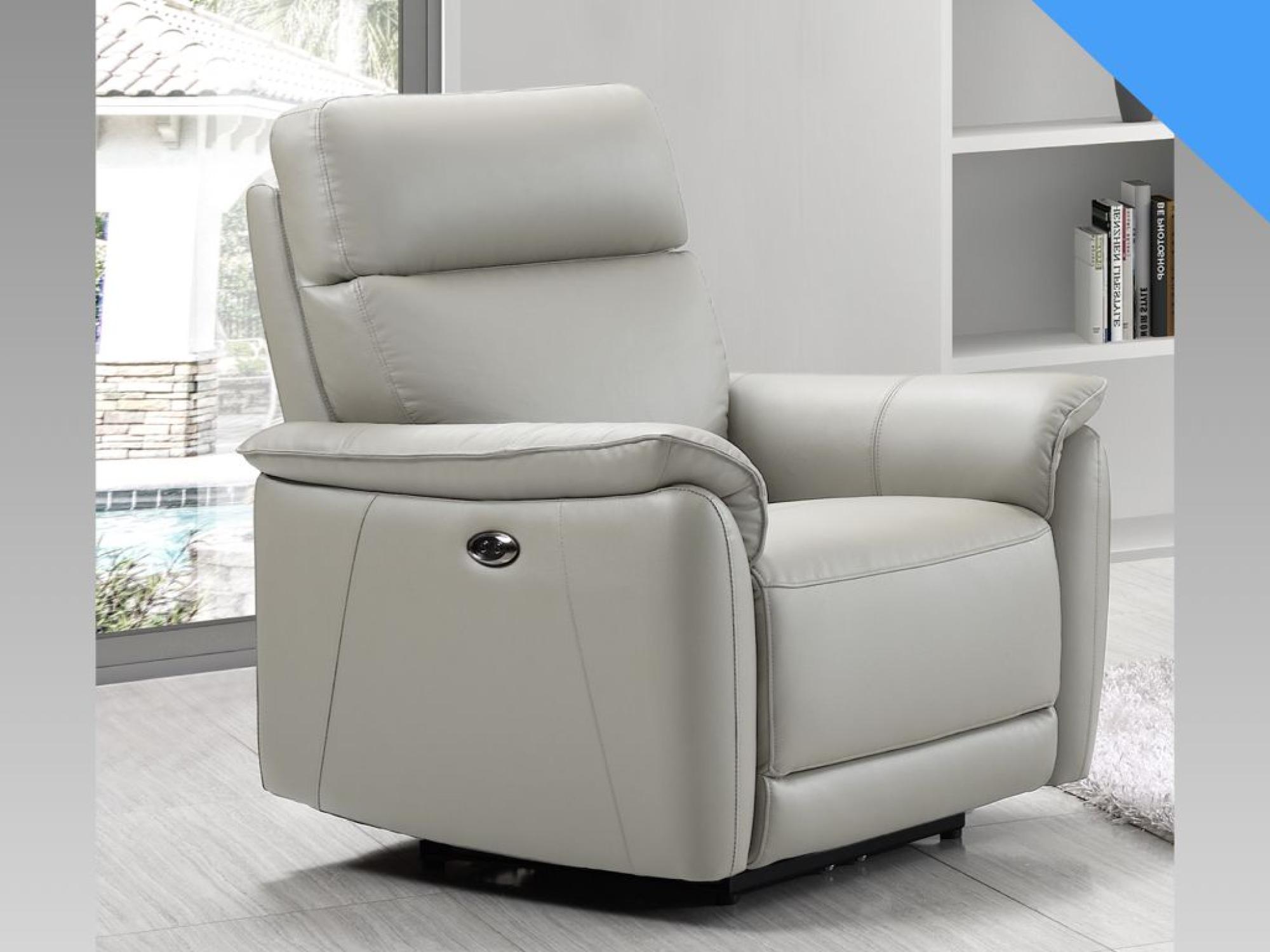 Product photograph of Carlton Light Grey Leather Electric Recliner Armchair from Choice Furniture Superstore.