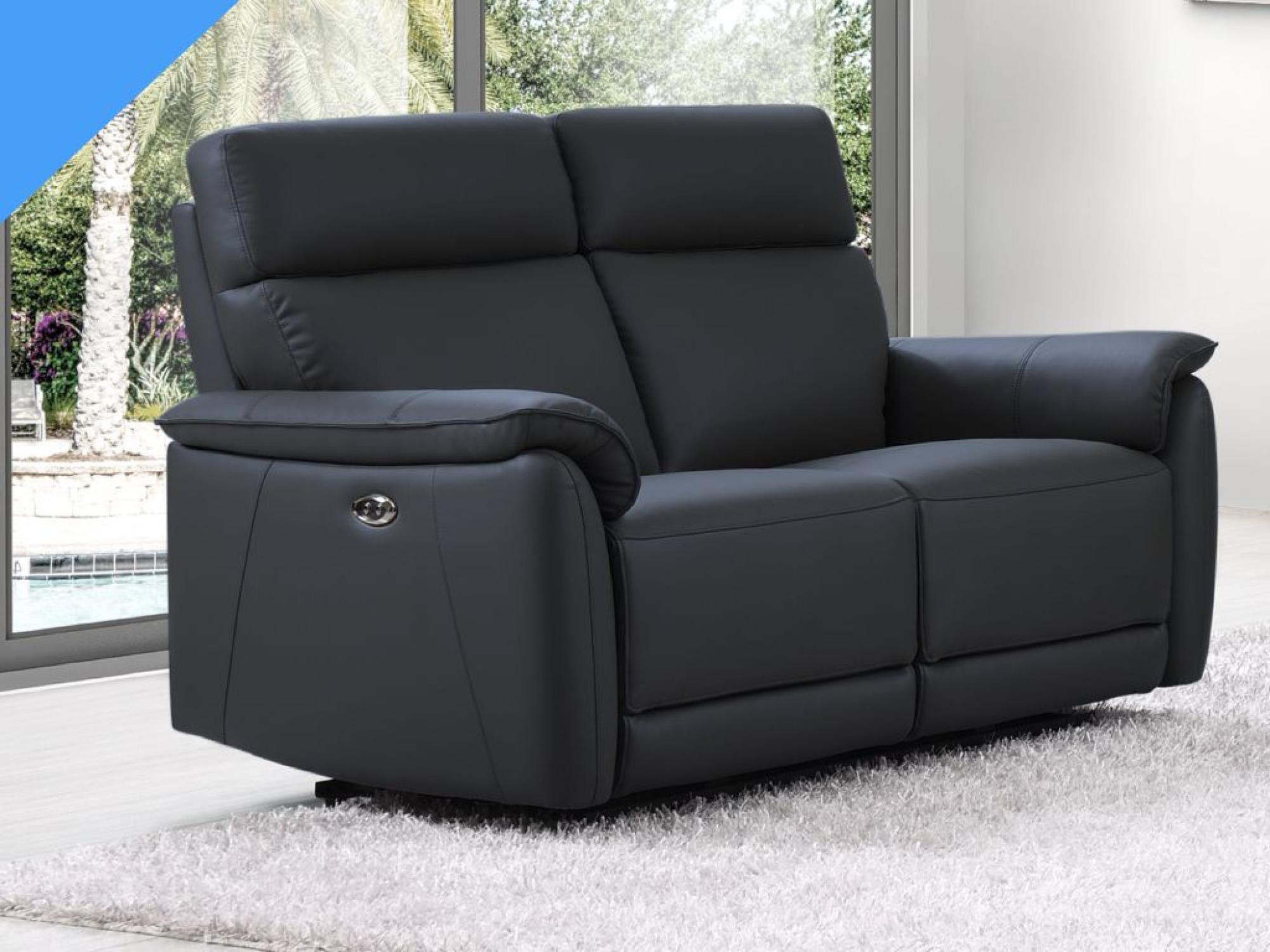 Product photograph of Carlton Blue Leather Electric Recliner 2 Seater Sofa from Choice Furniture Superstore.