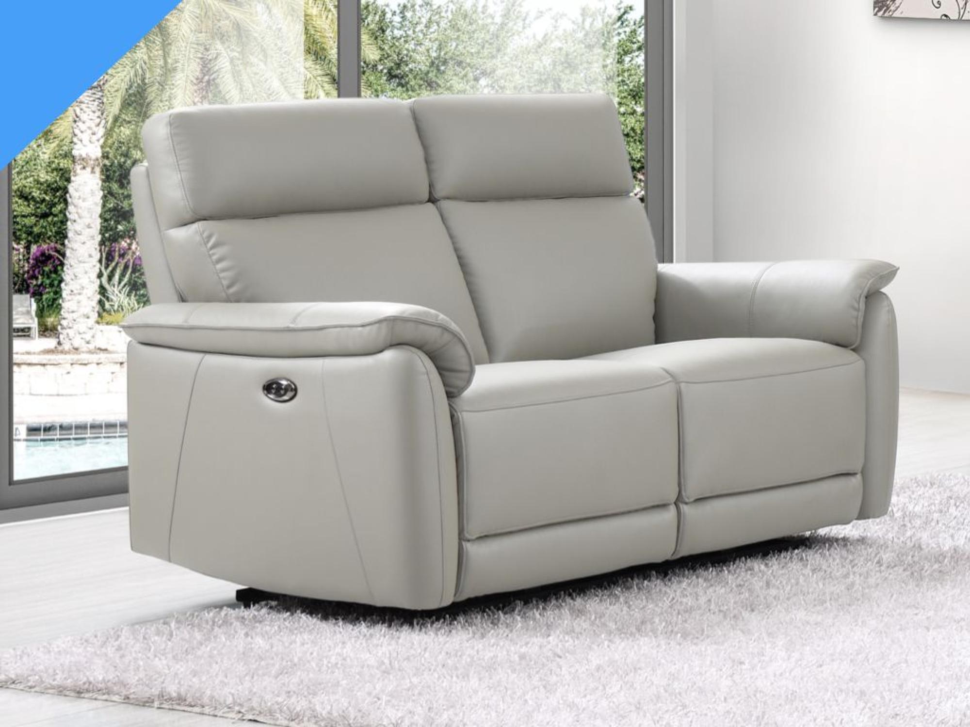 Product photograph of Carlton Light Grey Leather Electric Recliner 2 Seater Sofa from Choice Furniture Superstore.