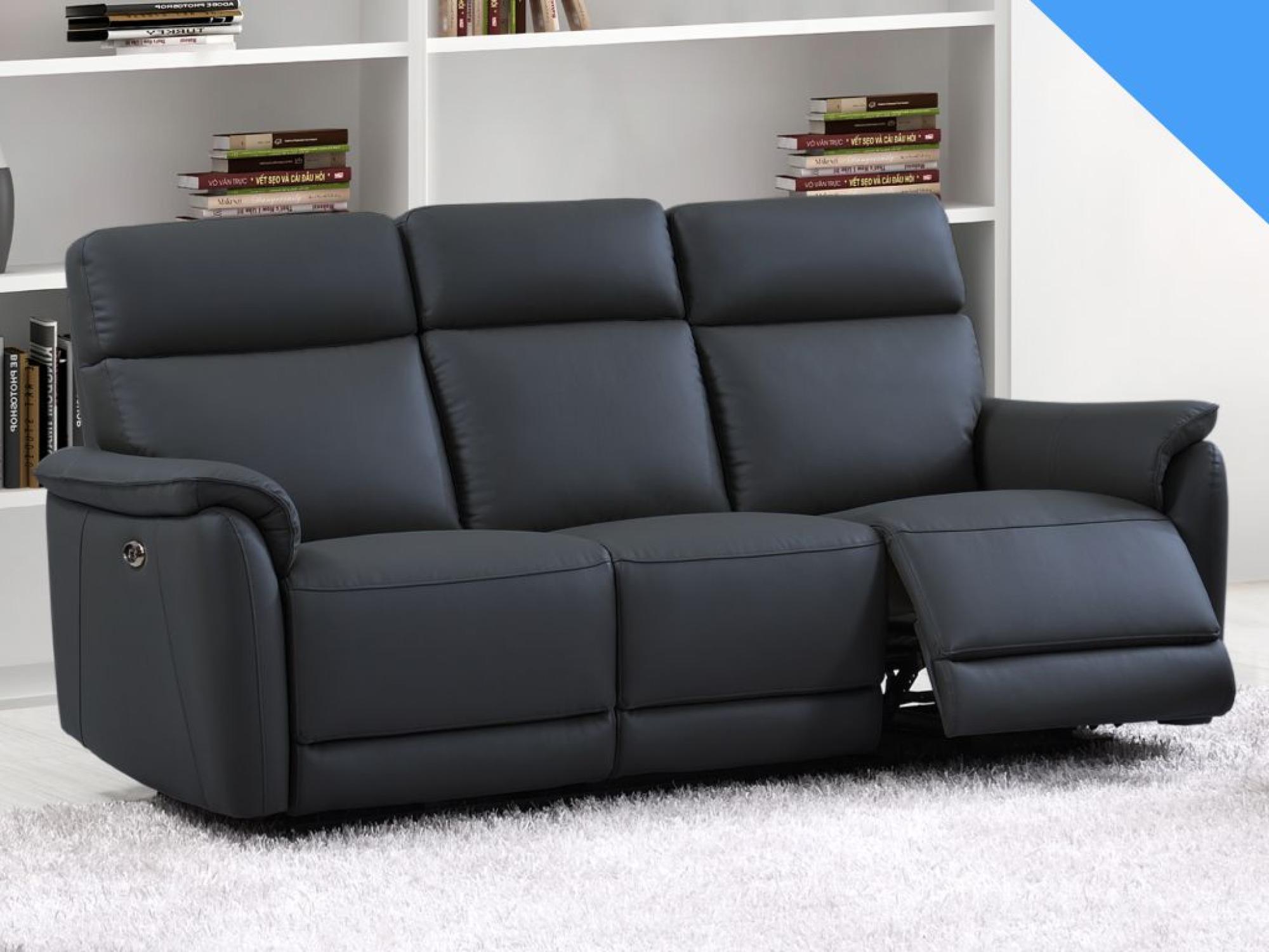 Product photograph of Carlton Blue Leather Electric Recliner 3 Seater Sofa from Choice Furniture Superstore.