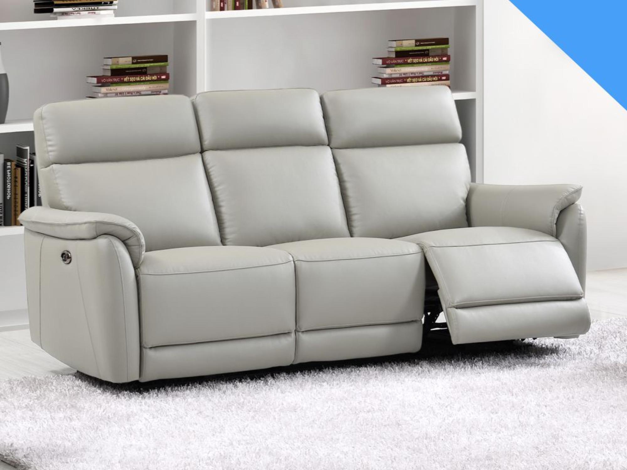 Product photograph of Carlton Light Grey Leather Electric Recliner 3 Seater Sofa from Choice Furniture Superstore.