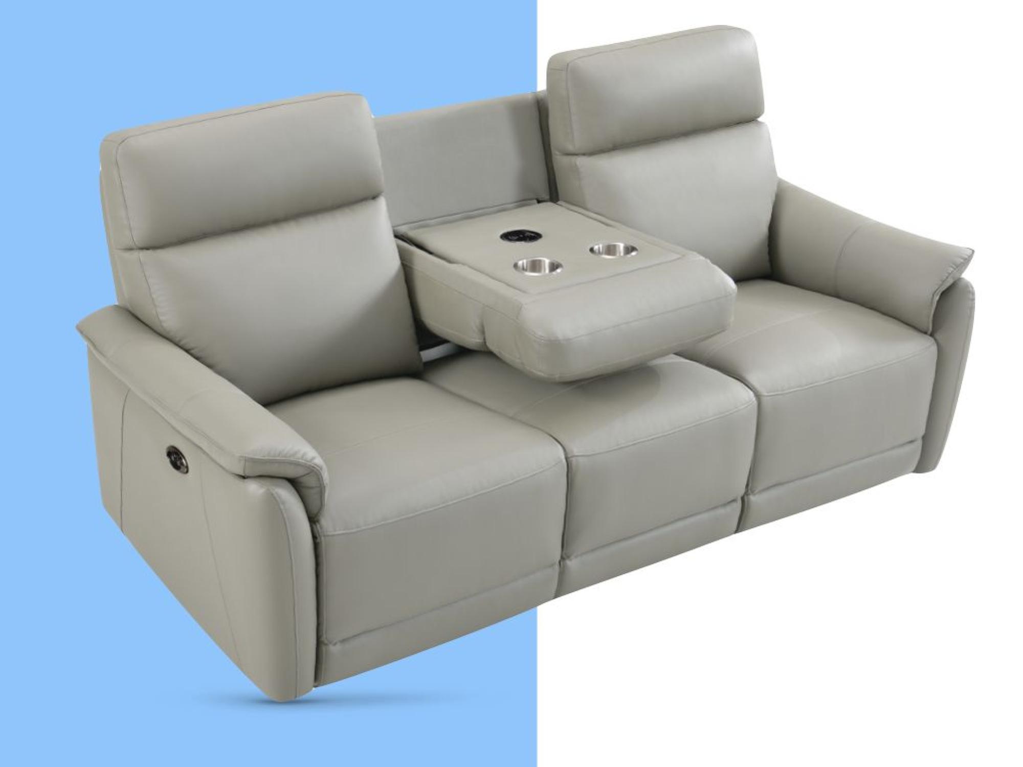 Product photograph of Carlton Light Grey Leather Electric Recliner 3 Seater Sofa from Choice Furniture Superstore.