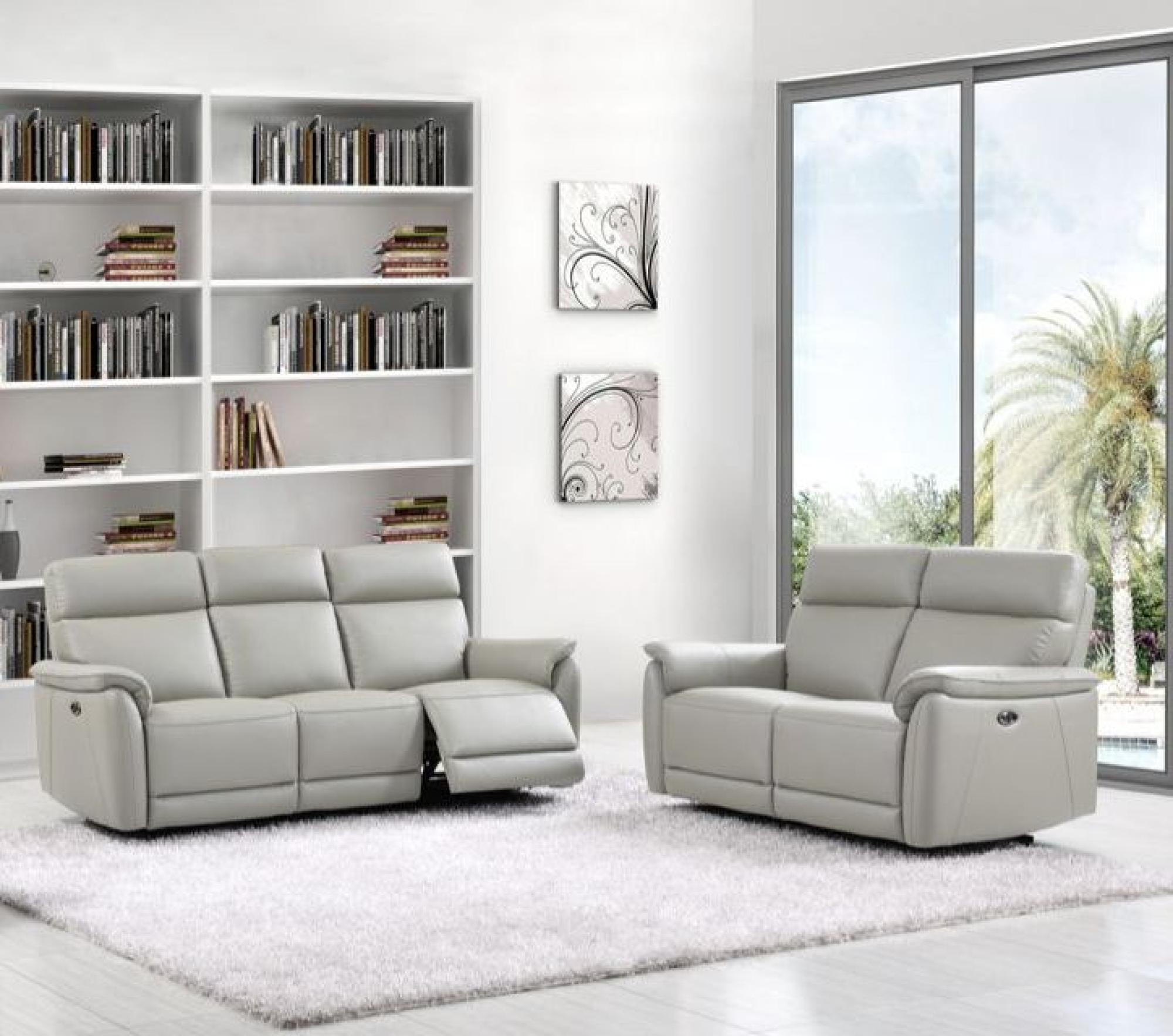 Product photograph of Carlton Light Grey Leather Electric Recliner 3 2 Seater Sofa Suite from Choice Furniture Superstore.