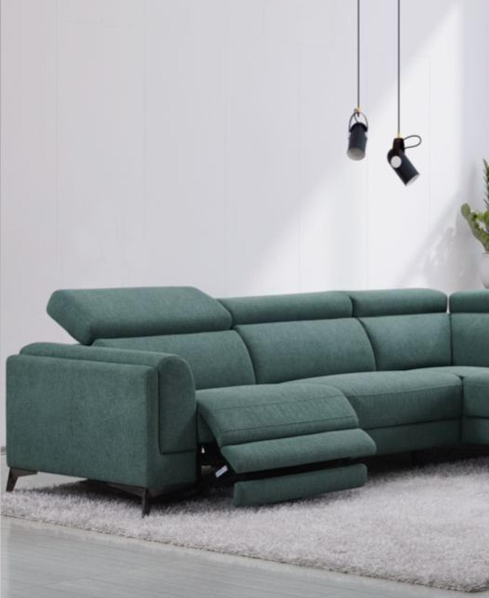 Product photograph of Cordova Green Fabric Electric Recliner Rhf Corner Sofa Suite from Choice Furniture Superstore.