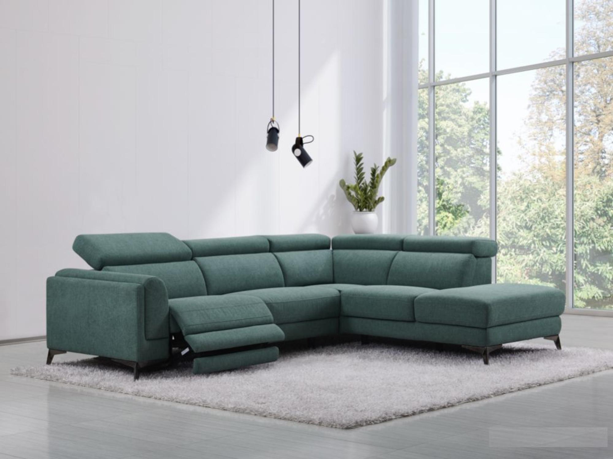 Product photograph of Cordova Green Fabric Electric Recliner Rhf Corner Sofa Suite from Choice Furniture Superstore.