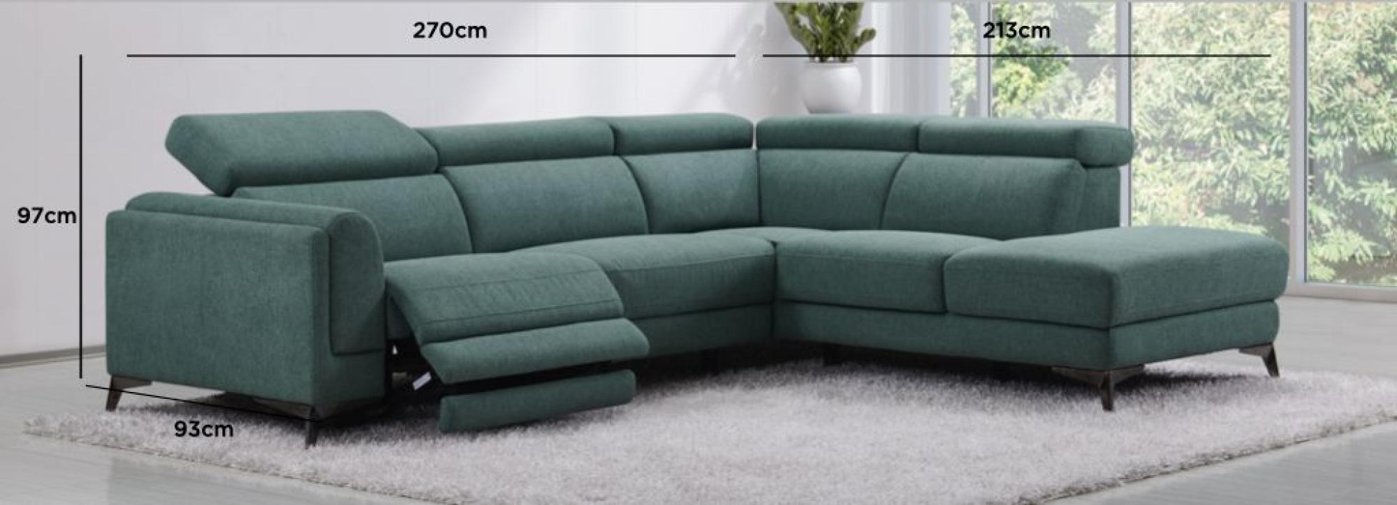 Product photograph of Cordova Green Fabric Electric Recliner Rhf Corner Sofa Suite from Choice Furniture Superstore.