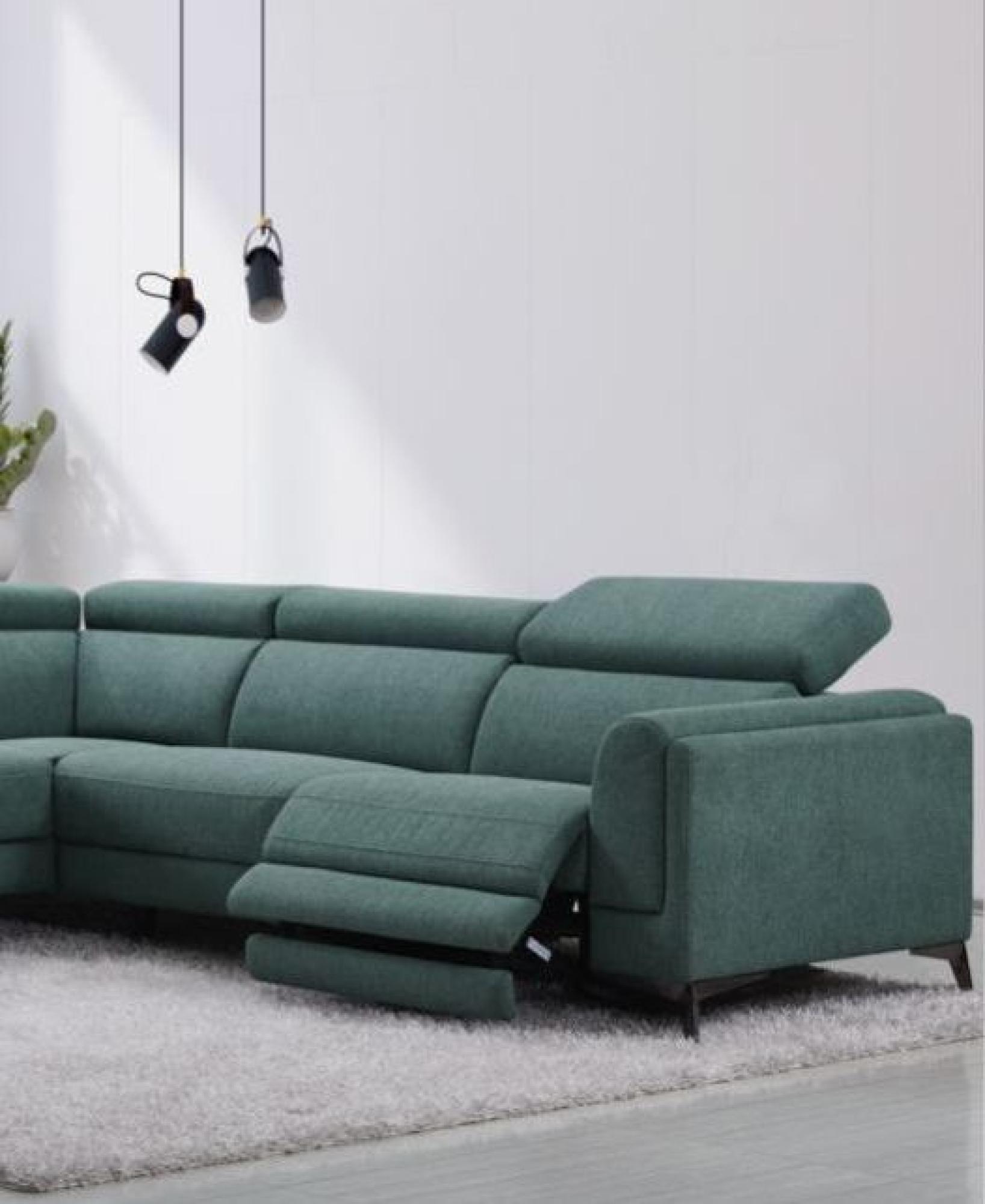 Product photograph of Cordova Green Fabric Electric Recliner Lhf Corner Sofa Suite from Choice Furniture Superstore.