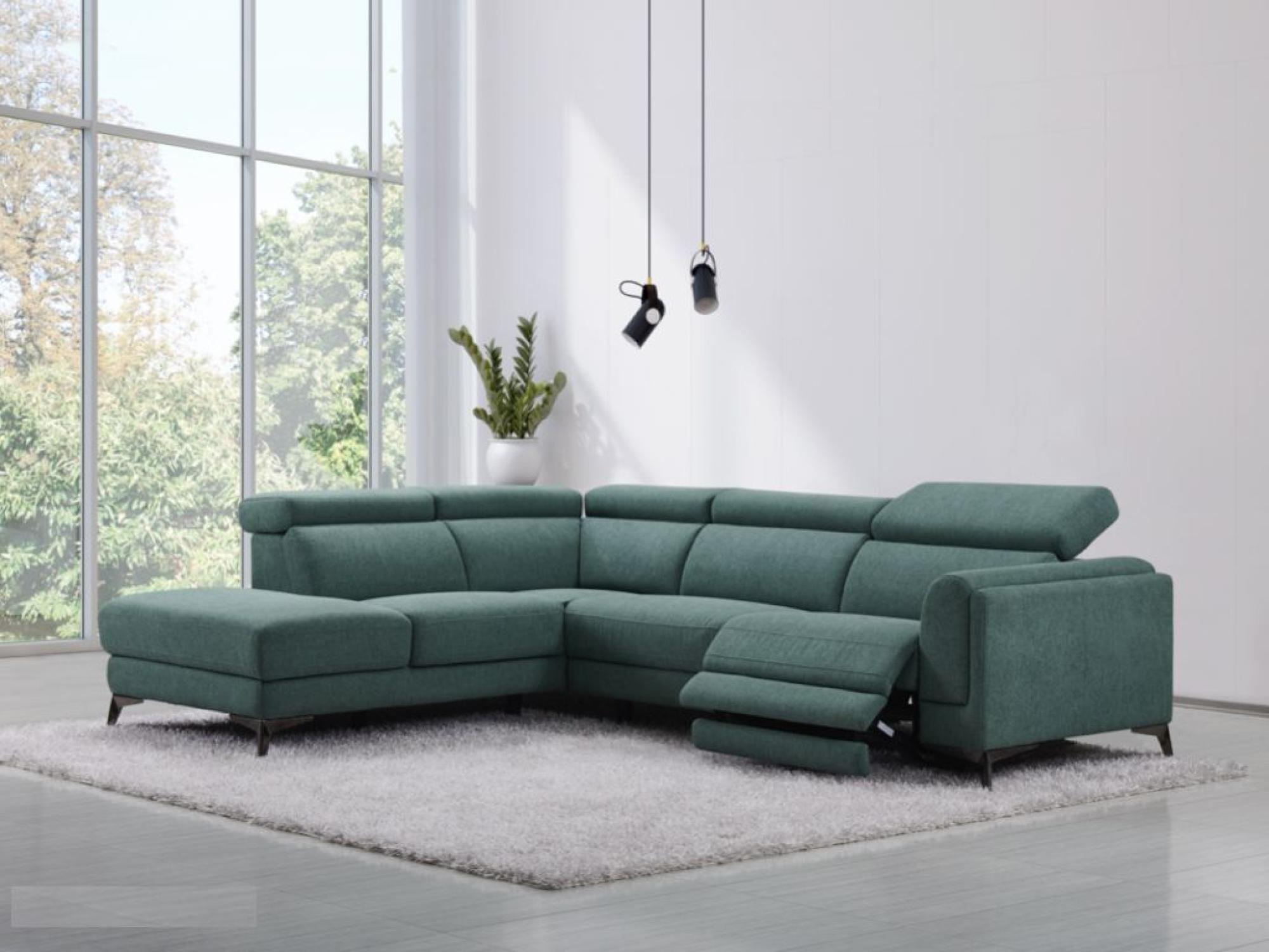 Product photograph of Cordova Green Fabric Electric Recliner Lhf Corner Sofa Suite from Choice Furniture Superstore.