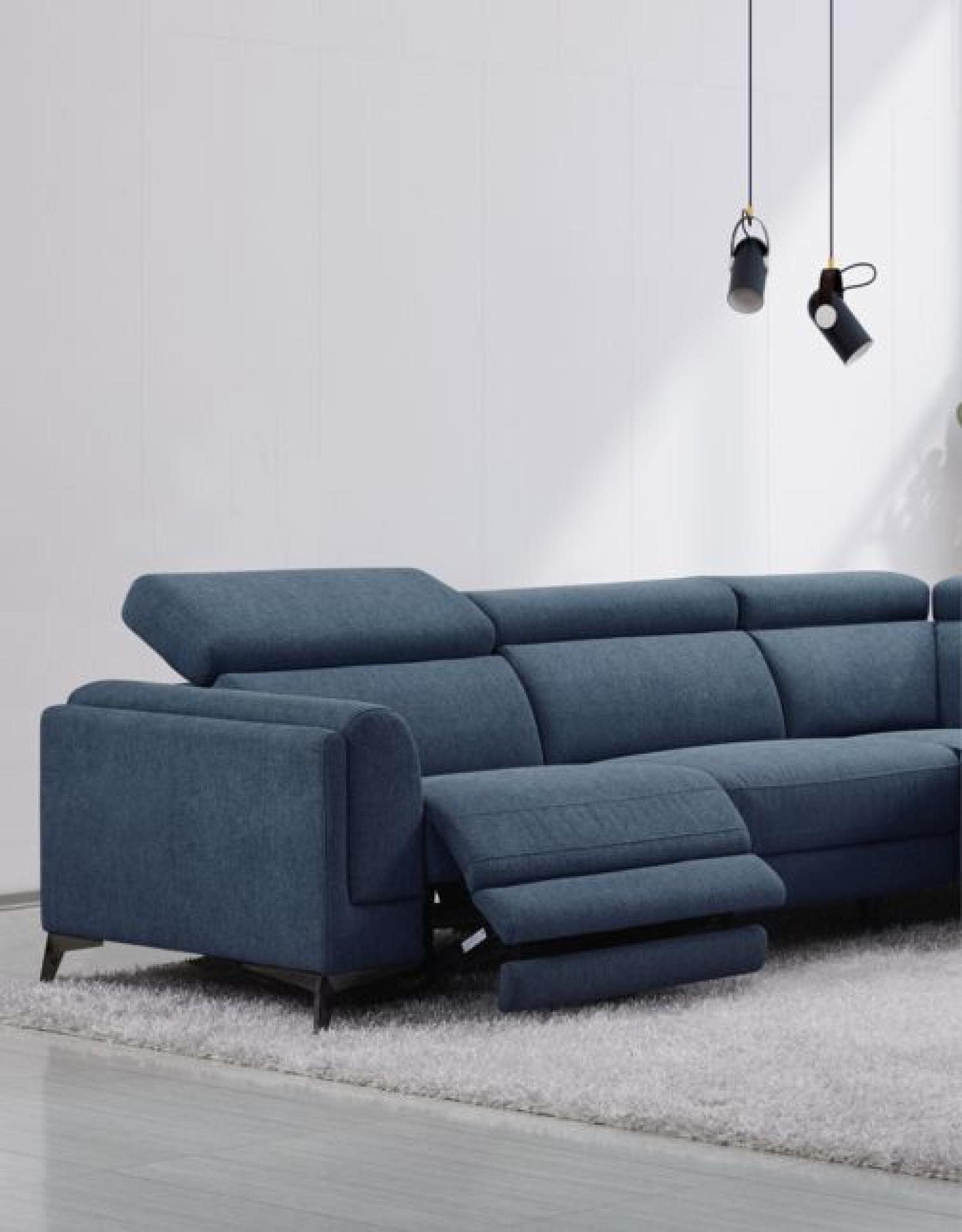 Product photograph of Cordova Blue Fabric Electric Recliner Rhf Corner Sofa Suite from Choice Furniture Superstore.