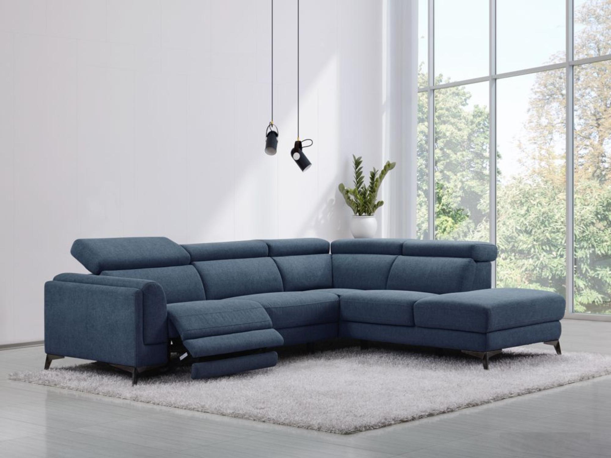 Product photograph of Cordova Blue Fabric Electric Recliner Rhf Corner Sofa Suite from Choice Furniture Superstore.