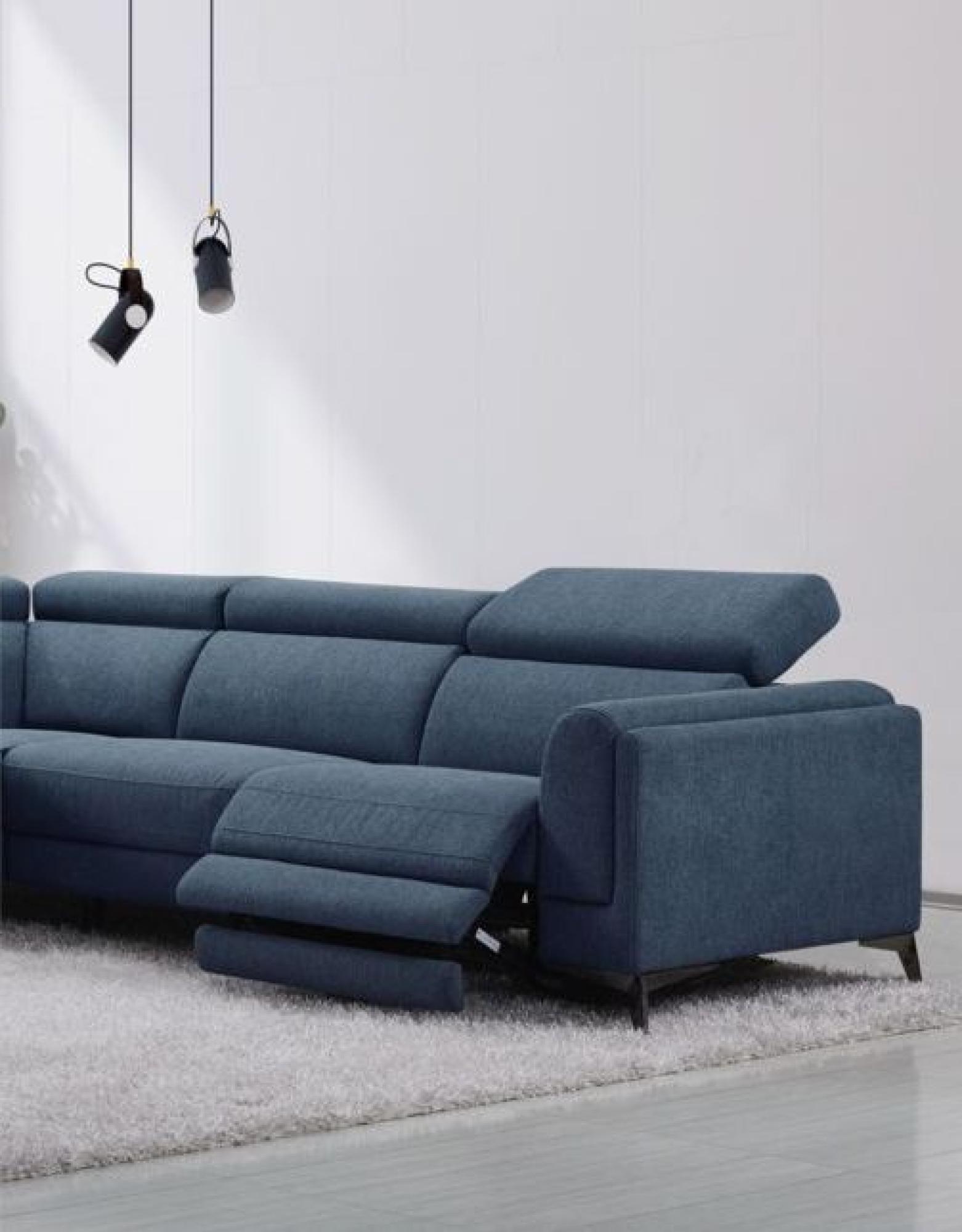 Product photograph of Cordova Blue Fabric Electric Recliner Lhf Corner Sofa Suite from Choice Furniture Superstore.