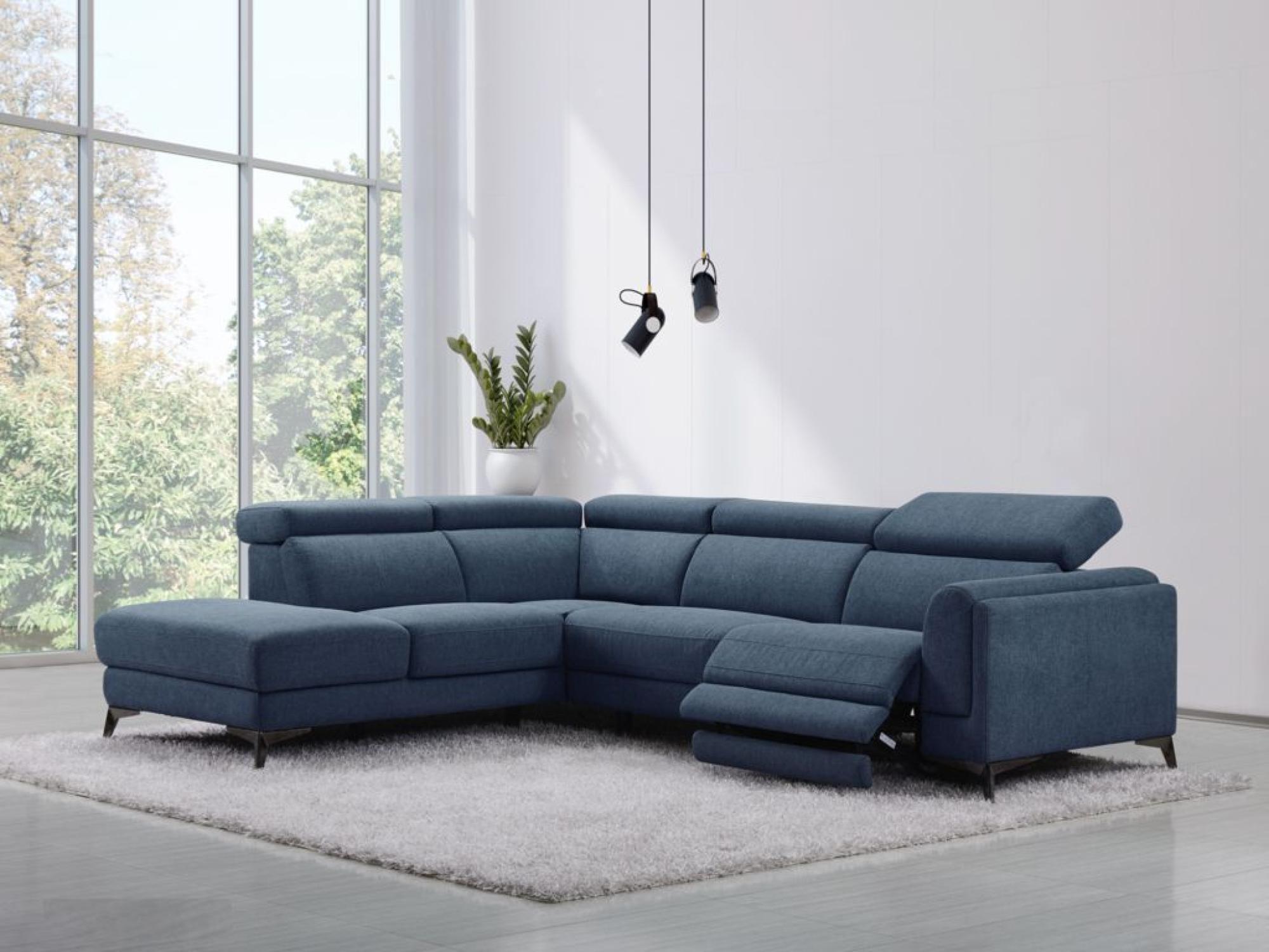 Product photograph of Cordova Blue Fabric Electric Recliner Lhf Corner Sofa Suite from Choice Furniture Superstore.