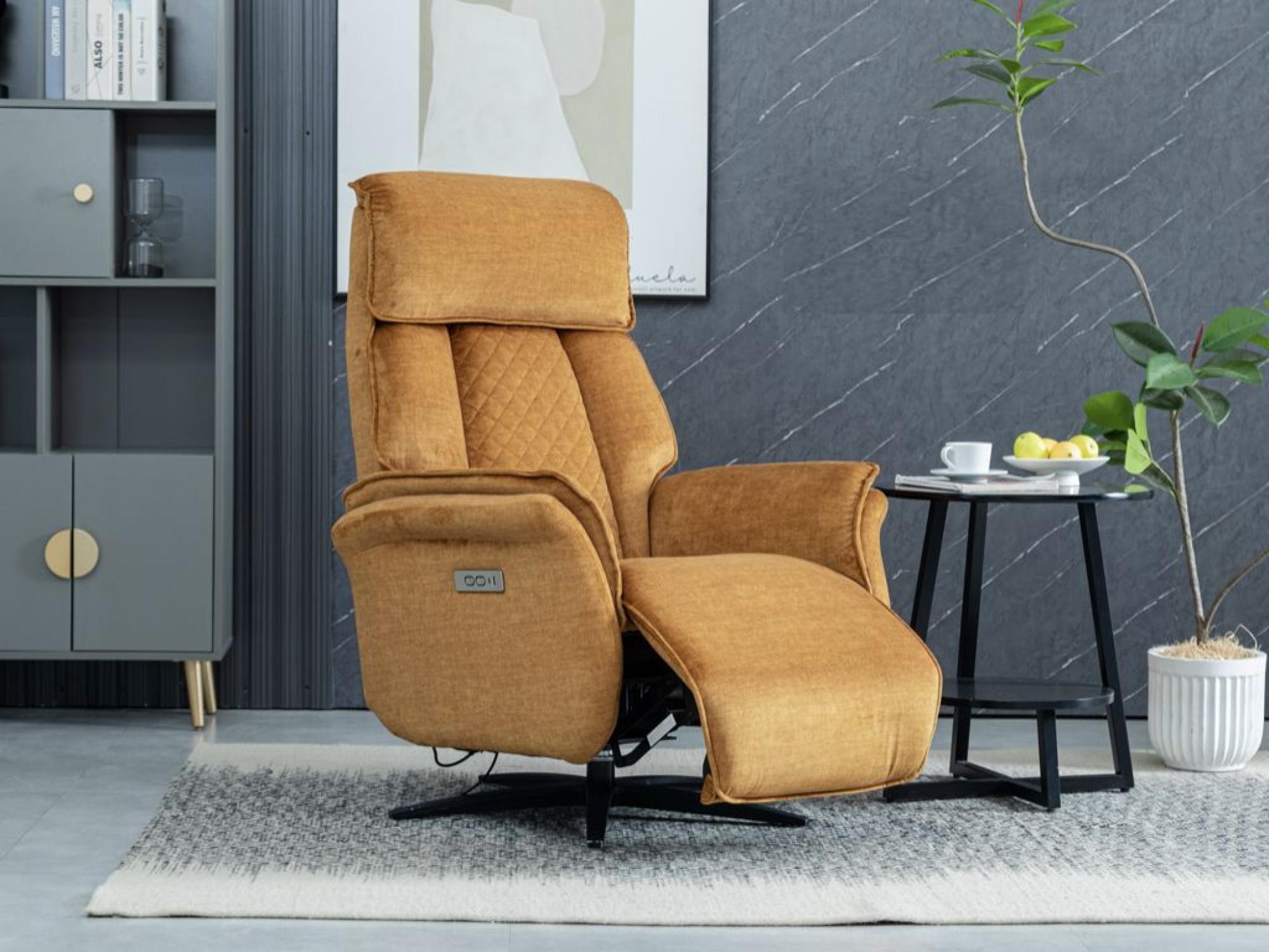 Product photograph of Evoque Orange Fabric Swivel Electic Recliner Armchair from Choice Furniture Superstore.