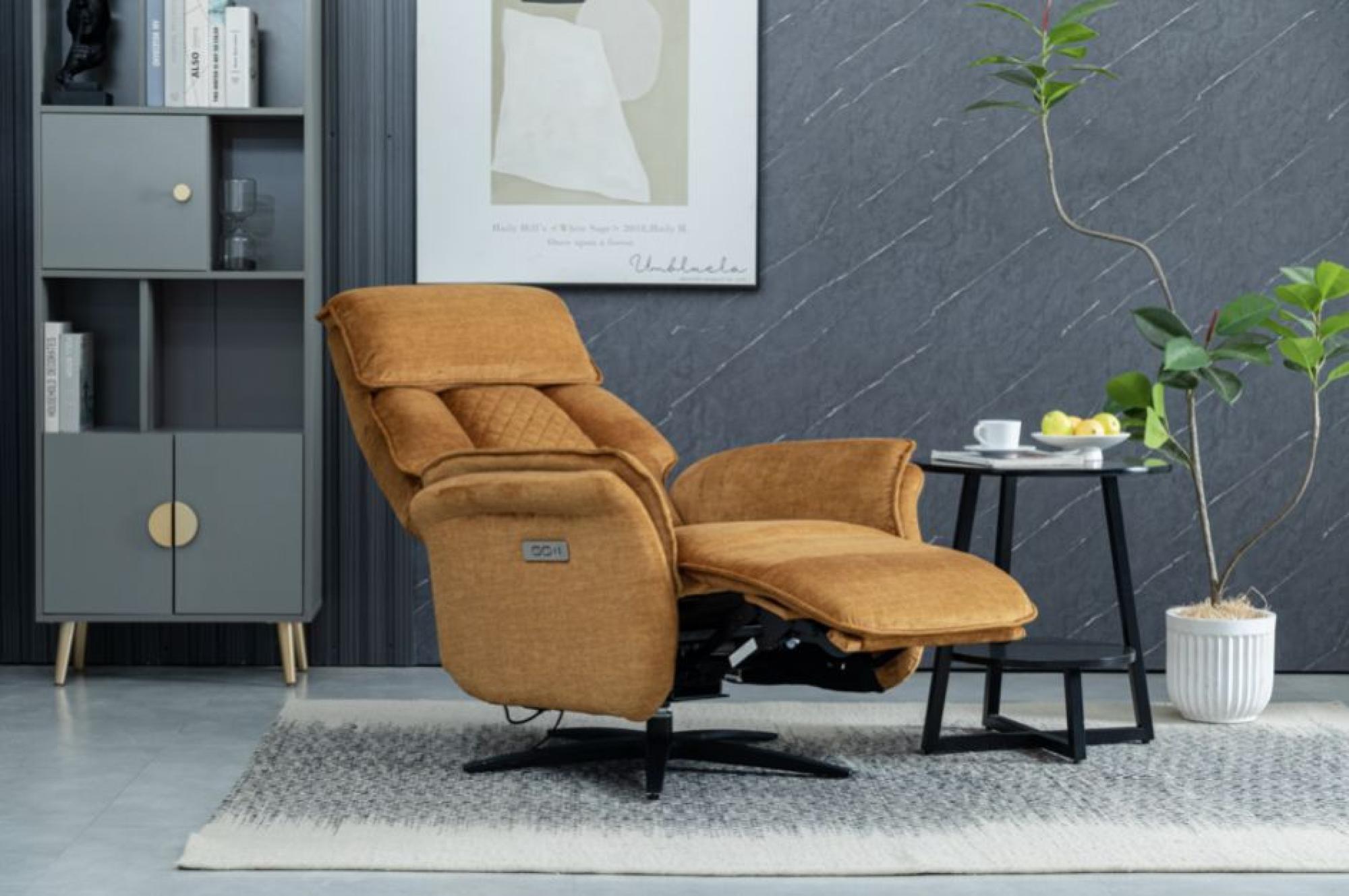 Product photograph of Evoque Orange Fabric Swivel Electic Recliner Armchair from Choice Furniture Superstore.