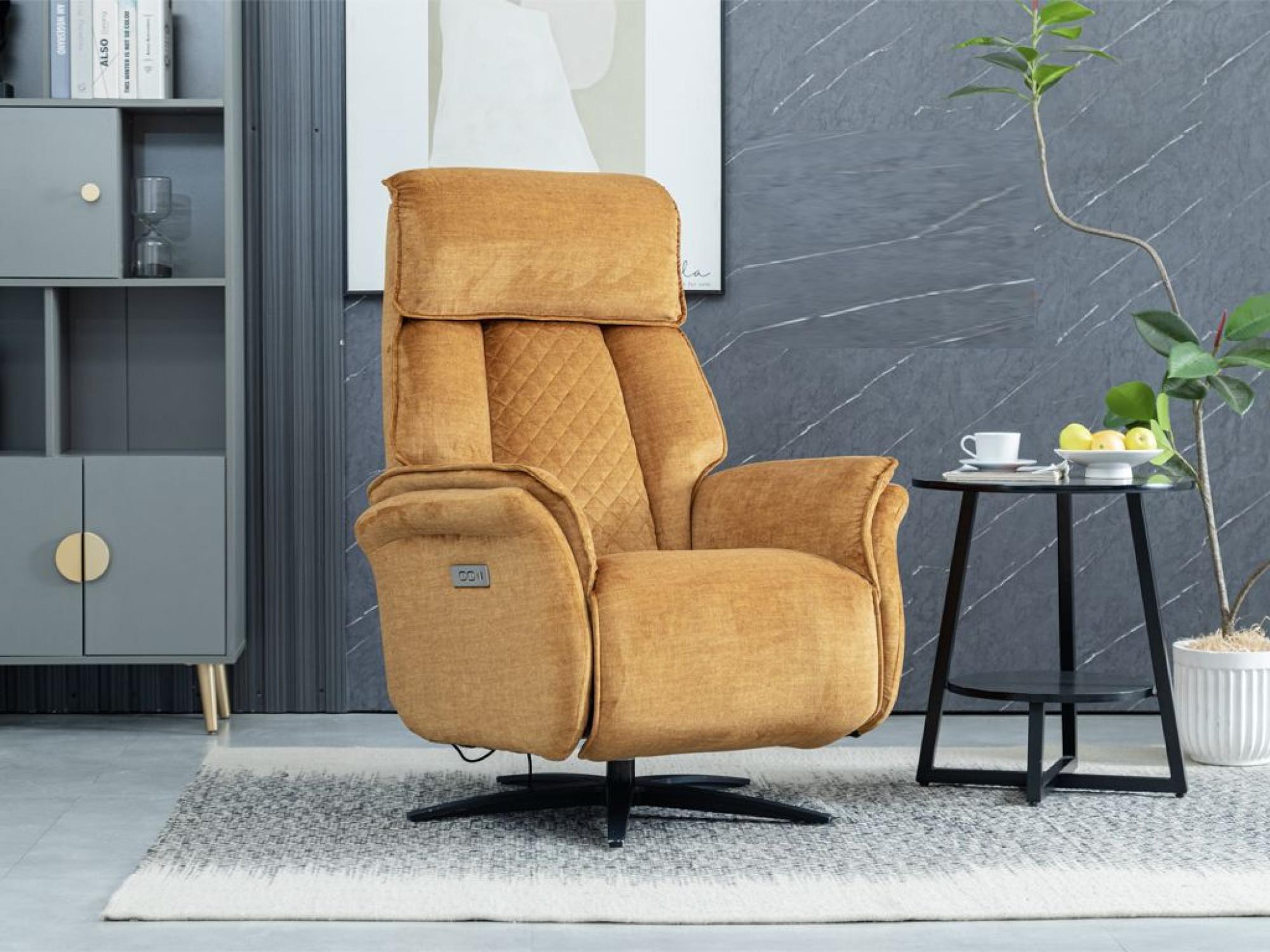 Product photograph of Evoque Orange Fabric Swivel Electic Recliner Armchair from Choice Furniture Superstore.