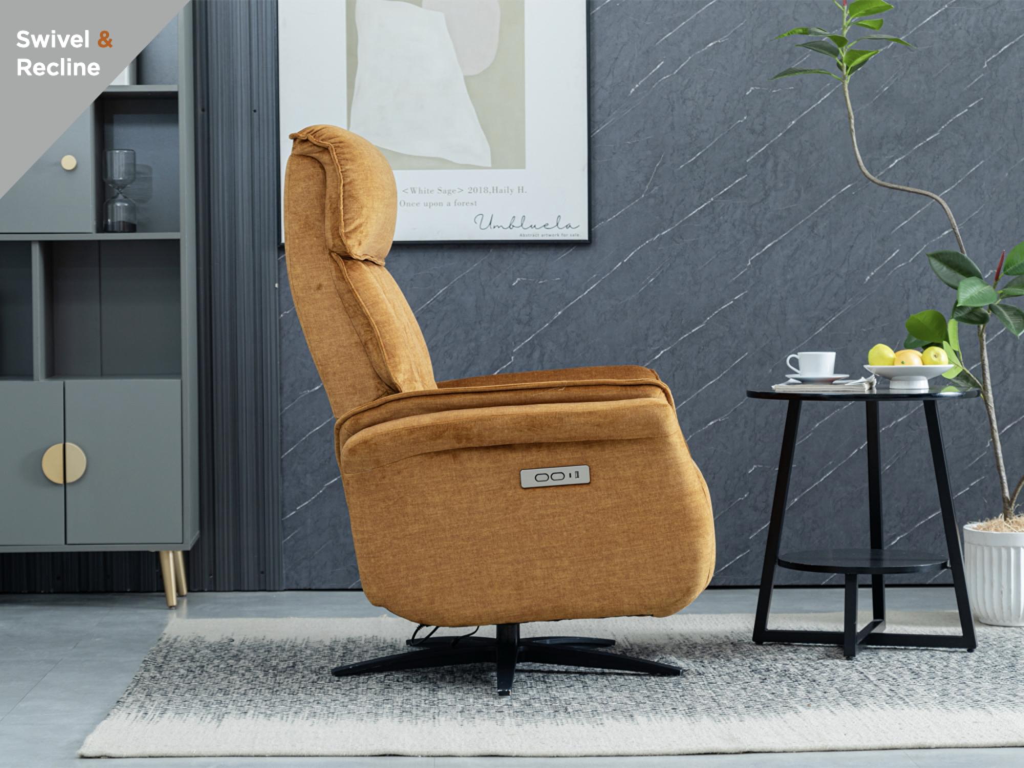 Product photograph of Evoque Orange Fabric Swivel Electic Recliner Armchair from Choice Furniture Superstore.