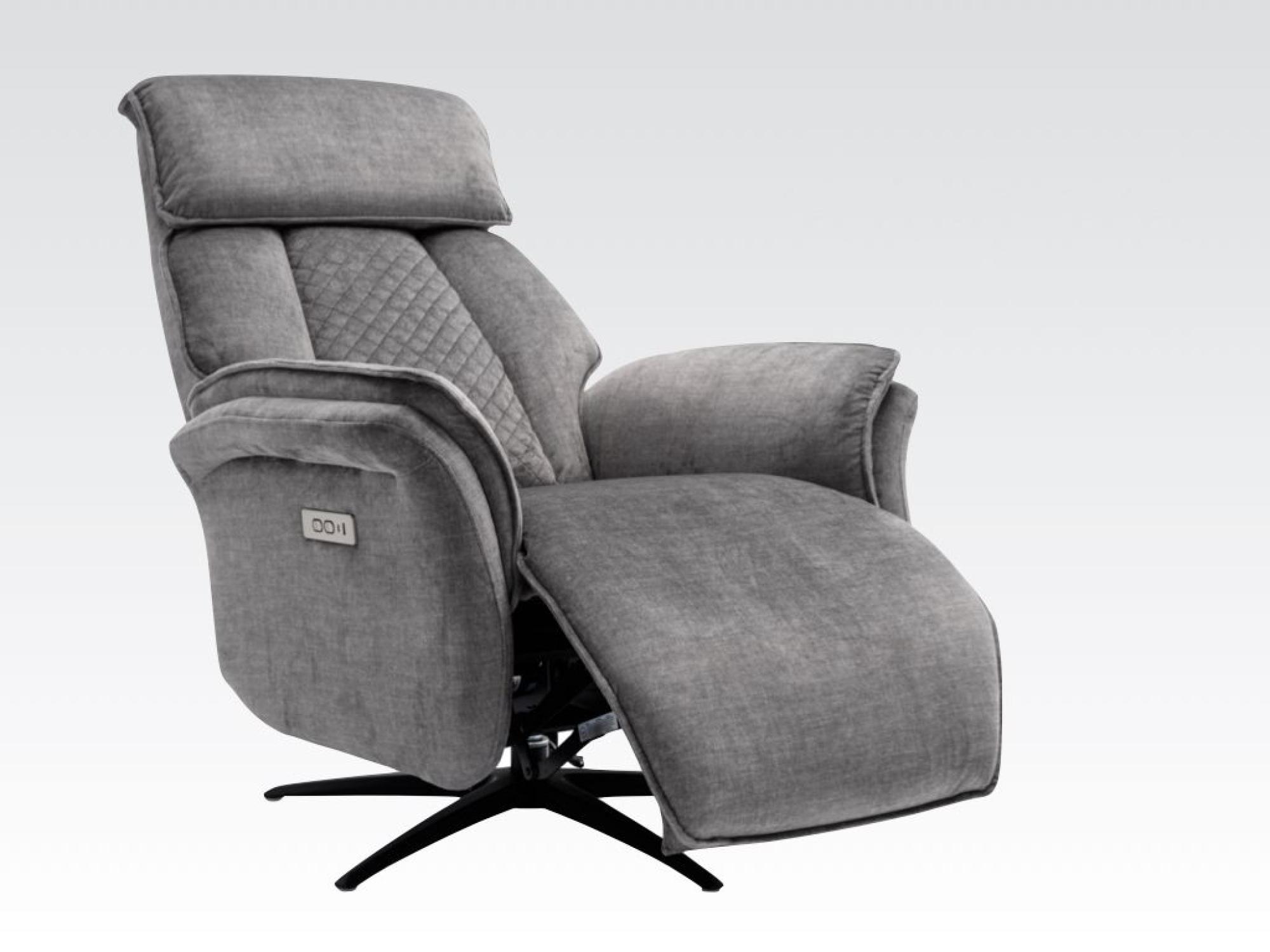 Product photograph of Evoque Grey Fabric Swivel Electic Recliner Armchair from Choice Furniture Superstore.