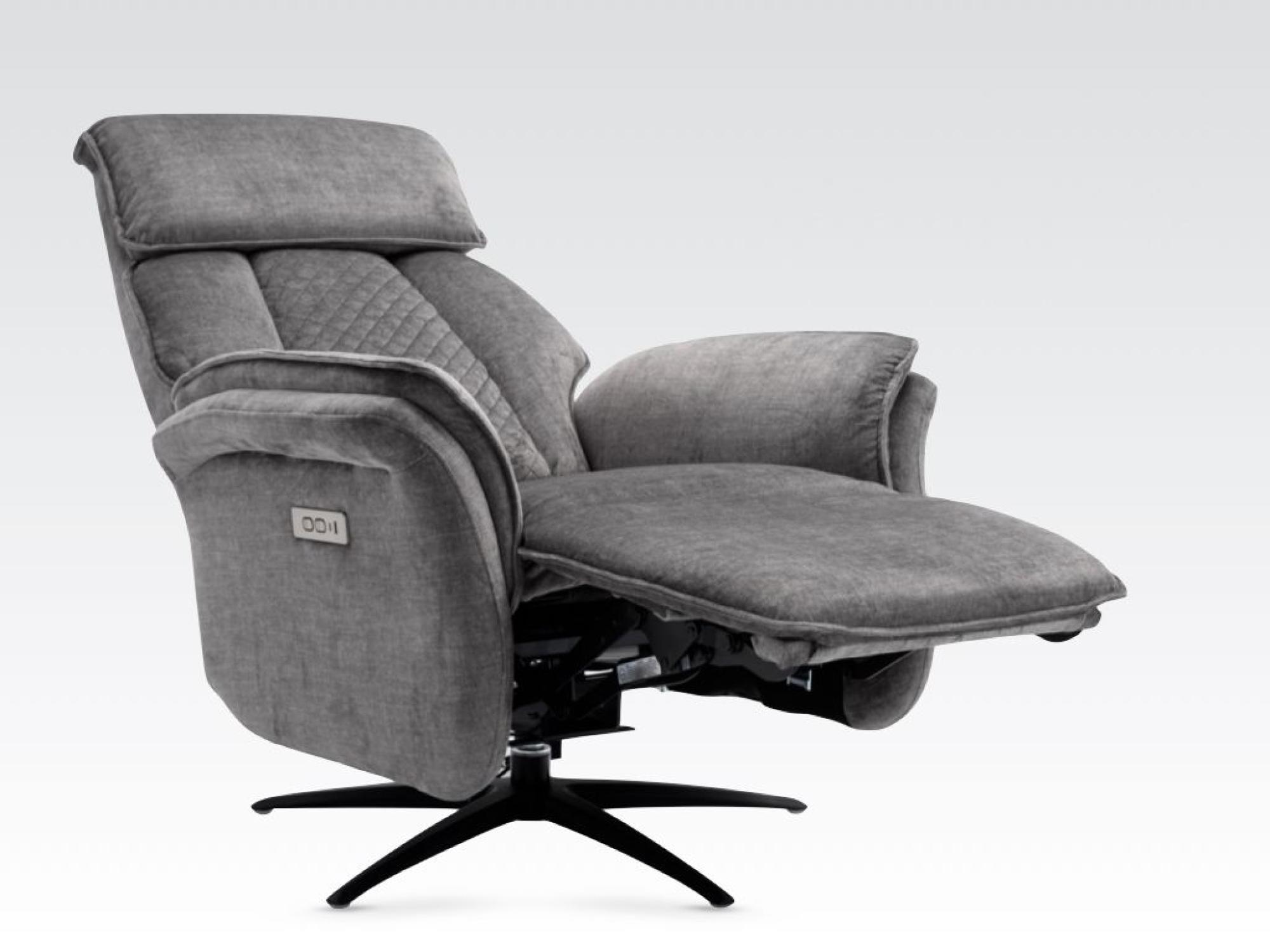 Product photograph of Evoque Grey Fabric Swivel Electic Recliner Armchair from Choice Furniture Superstore.