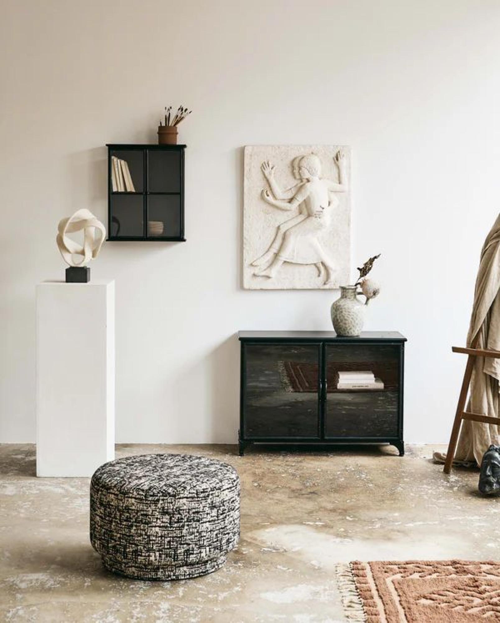Product photograph of Nordal Bomu Black And White Fabric Pouf from Choice Furniture Superstore.