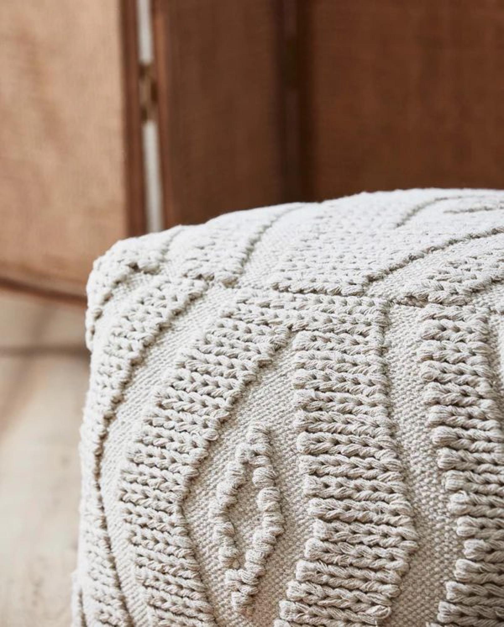 Product photograph of Nordal Wular Off White Fabric Pouf from Choice Furniture Superstore.