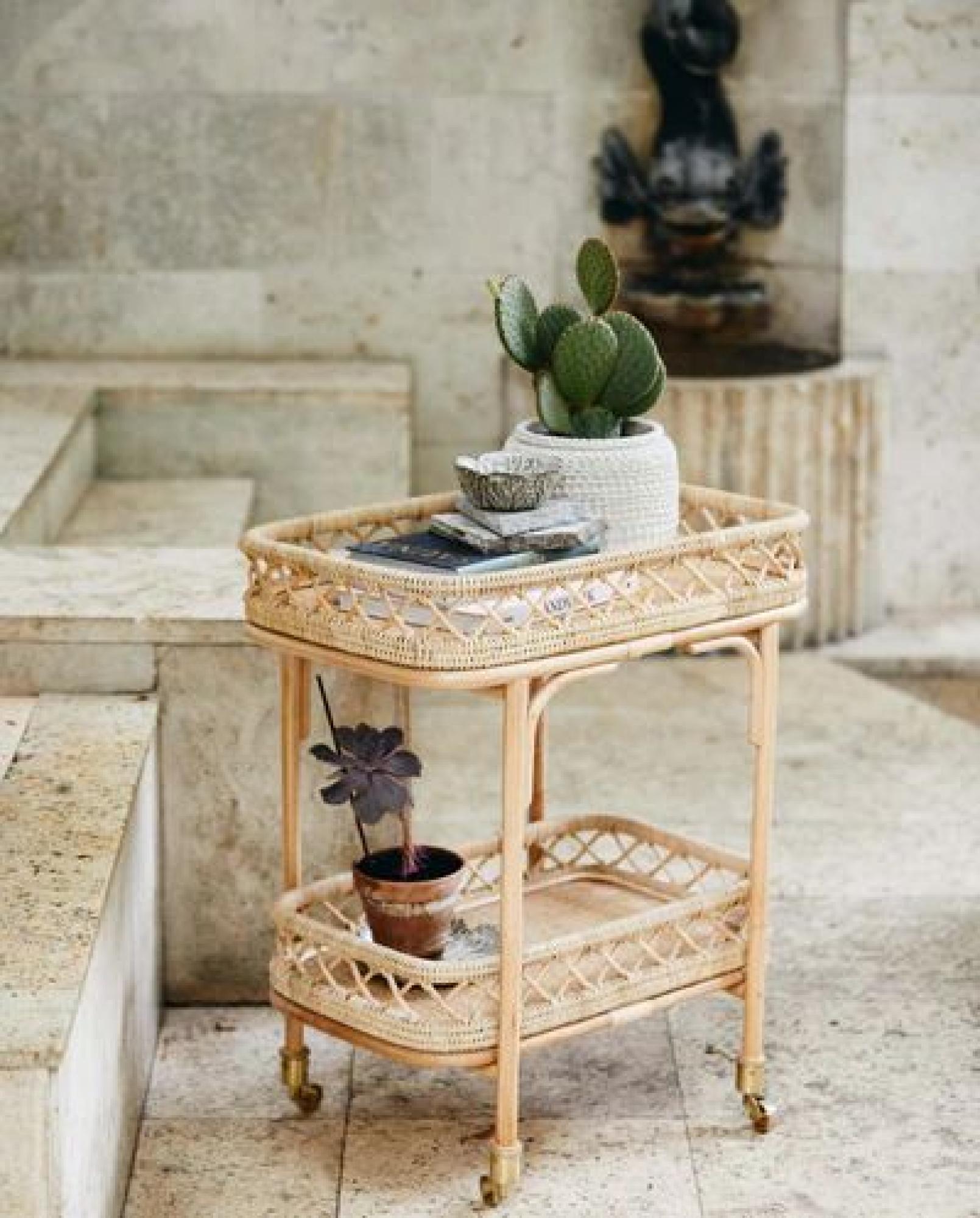 Product photograph of Nordal Liri Natural Rattan Trolley from Choice Furniture Superstore.