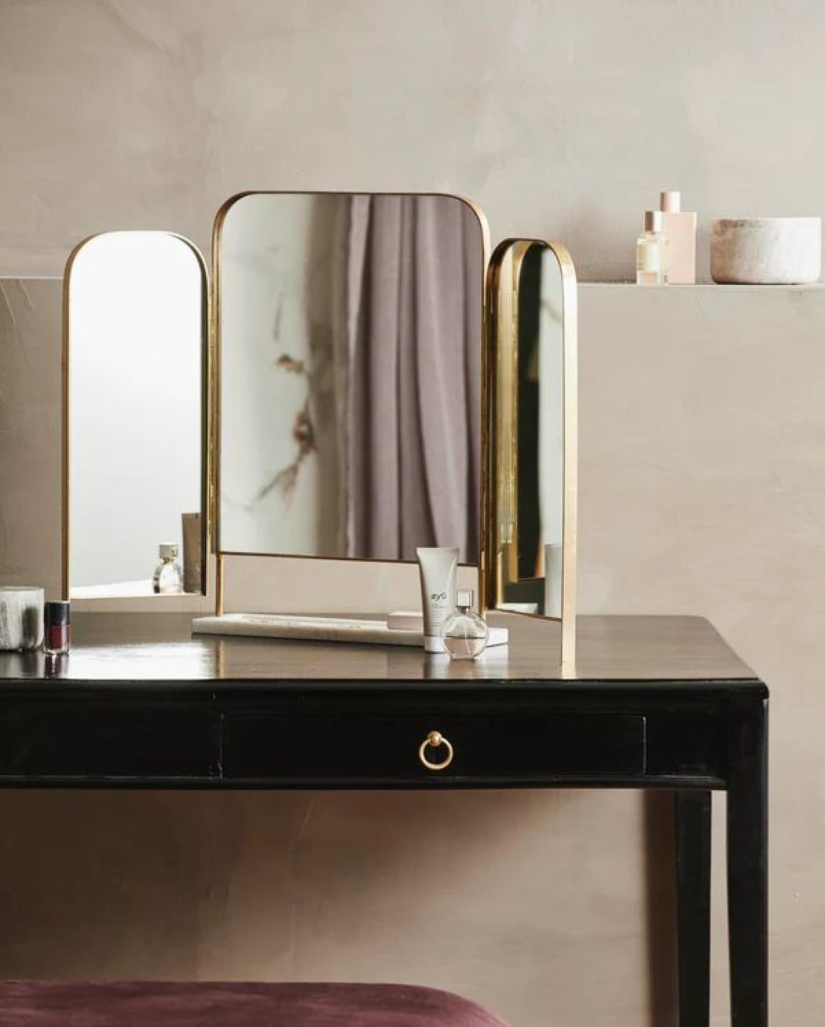 Product photograph of Nordal Otus Gold Triple Dressing Mirror from Choice Furniture Superstore.