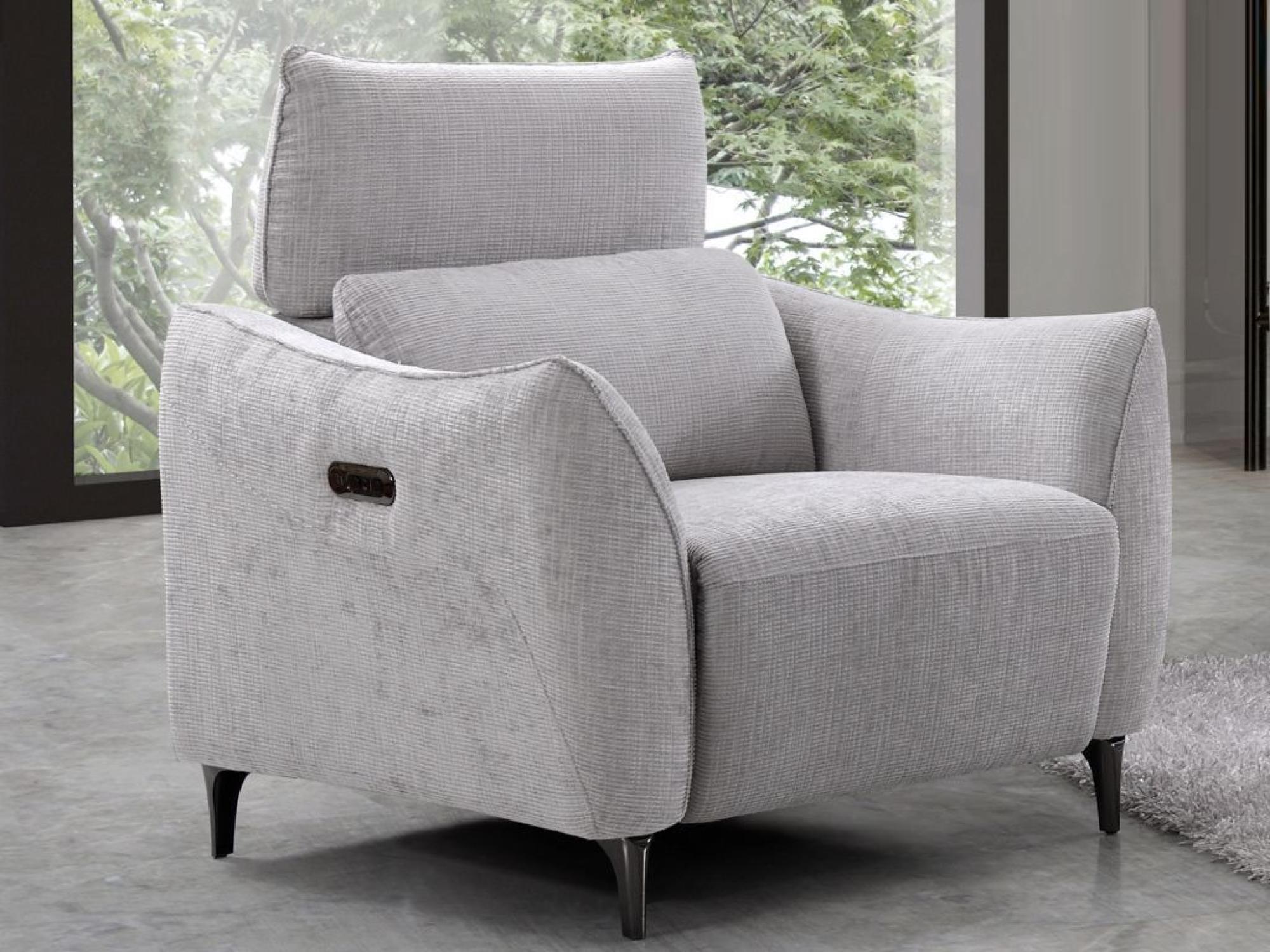 Product photograph of Hampshire Light Grey Fabric Electric Recliner Armchair from Choice Furniture Superstore.