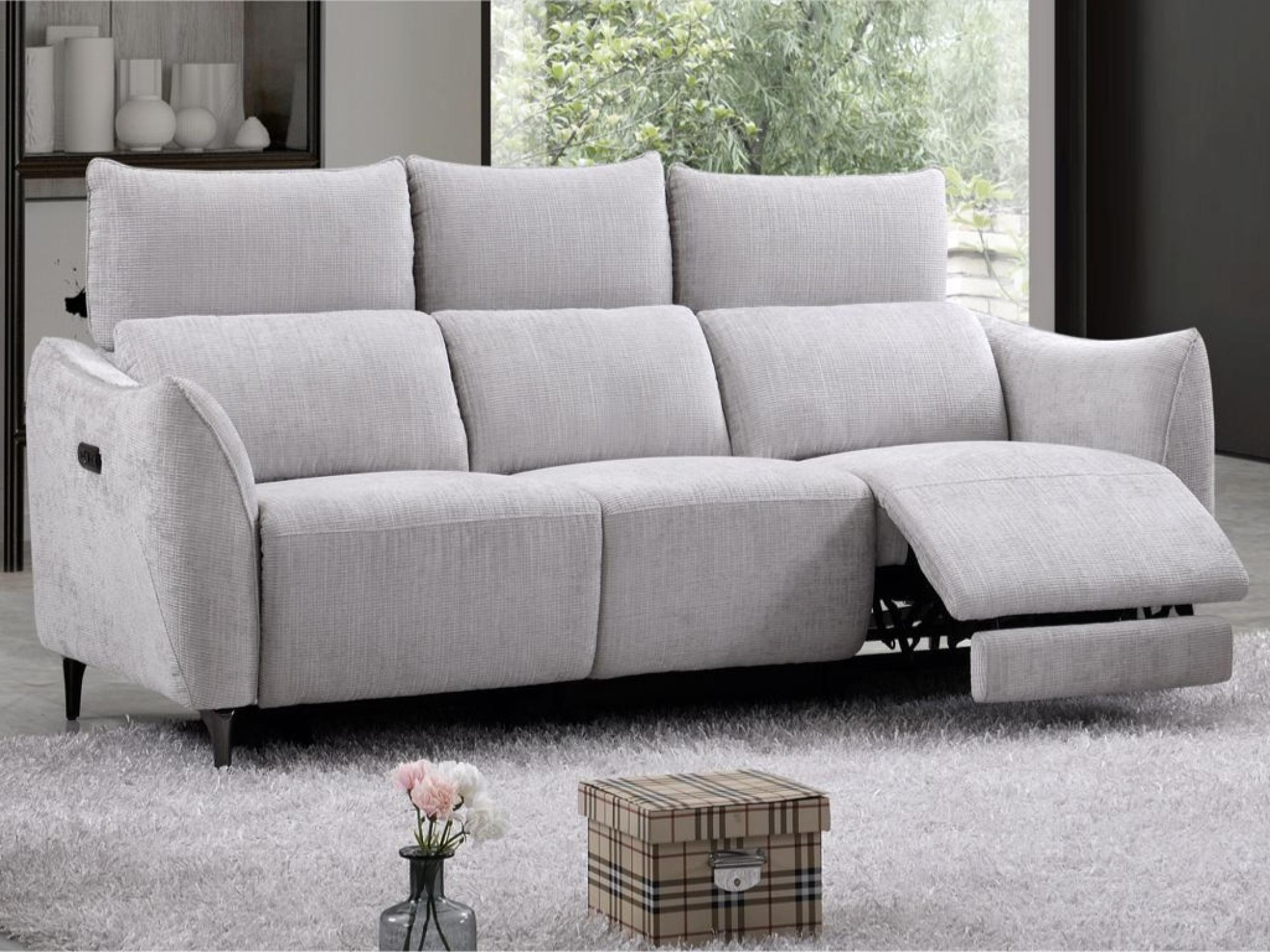 Product photograph of Hampshire Light Grey Fabric Electric Recliner 3 Seater Sofa from Choice Furniture Superstore.