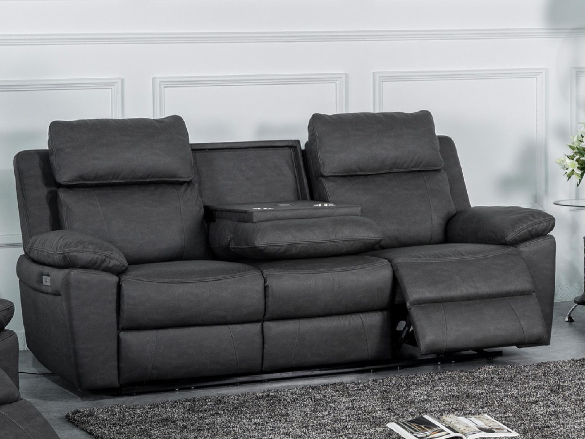 Product photograph of Huntington Dark Grey Leather Look Fabric Electric Recliner 3 Seater Sofa from Choice Furniture Superstore.