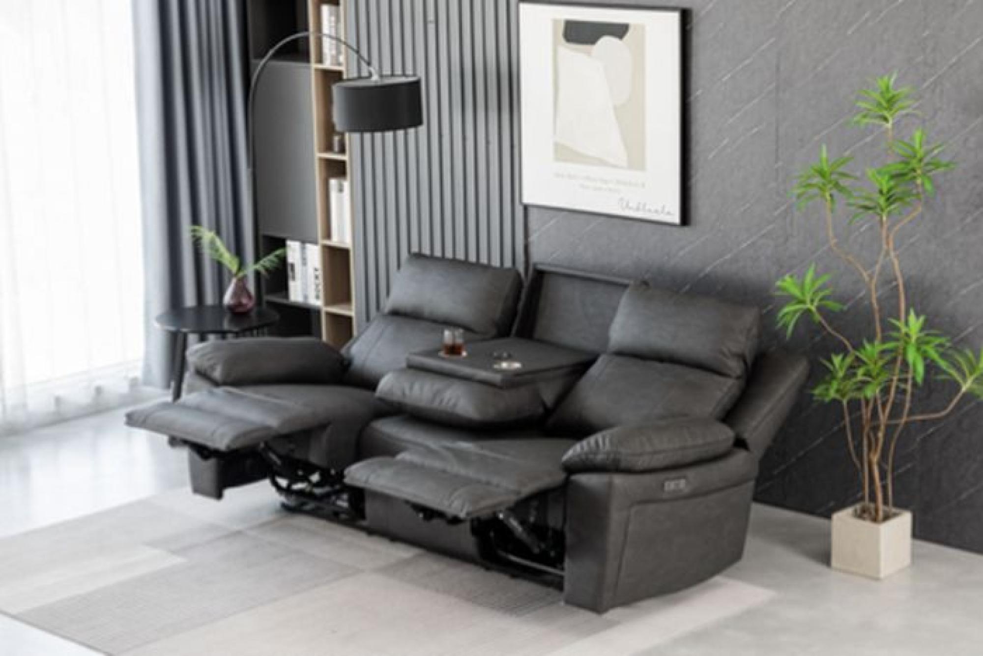 Product photograph of Huntington Dark Grey Leather Look Fabric Electric Recliner 3 Seater Sofa from Choice Furniture Superstore.