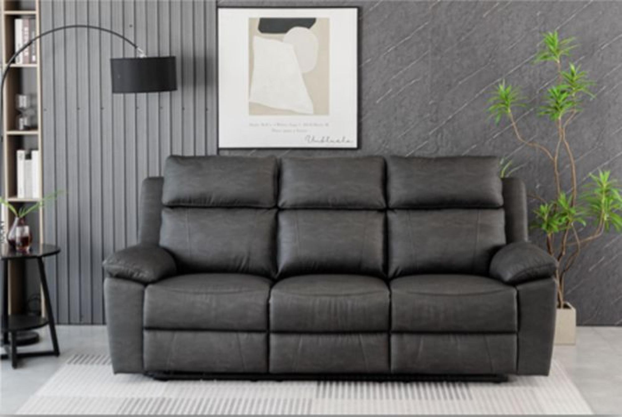 Product photograph of Huntington Dark Grey Leather Look Fabric Electric Recliner 3 Seater Sofa from Choice Furniture Superstore.