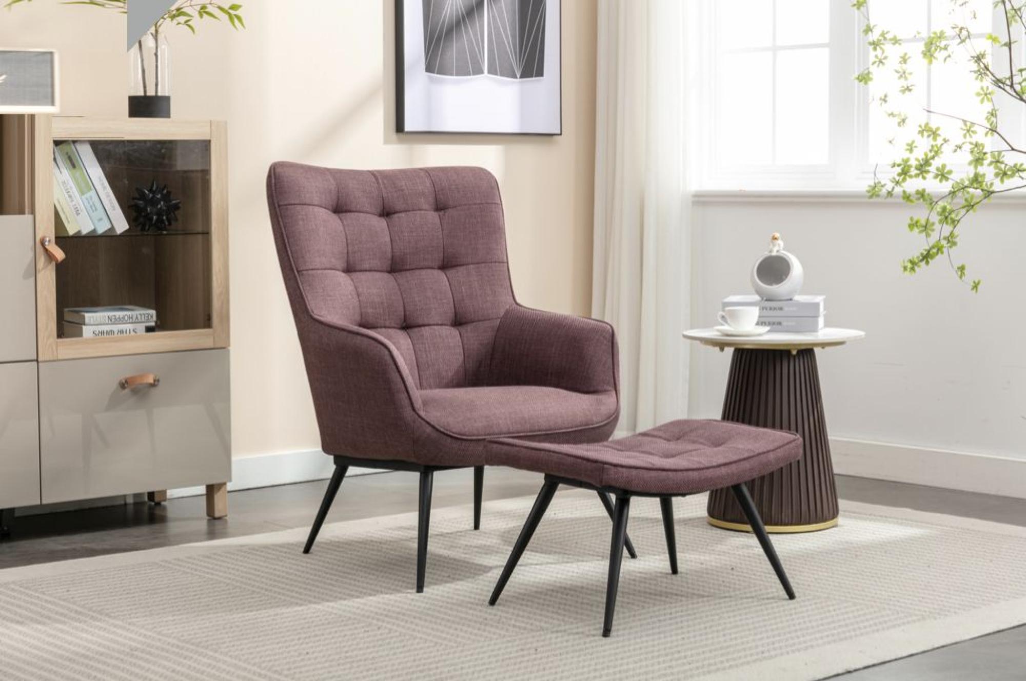 Product photograph of Katelyn Mulberry Fabric Accent Armchair With Footstool from Choice Furniture Superstore.