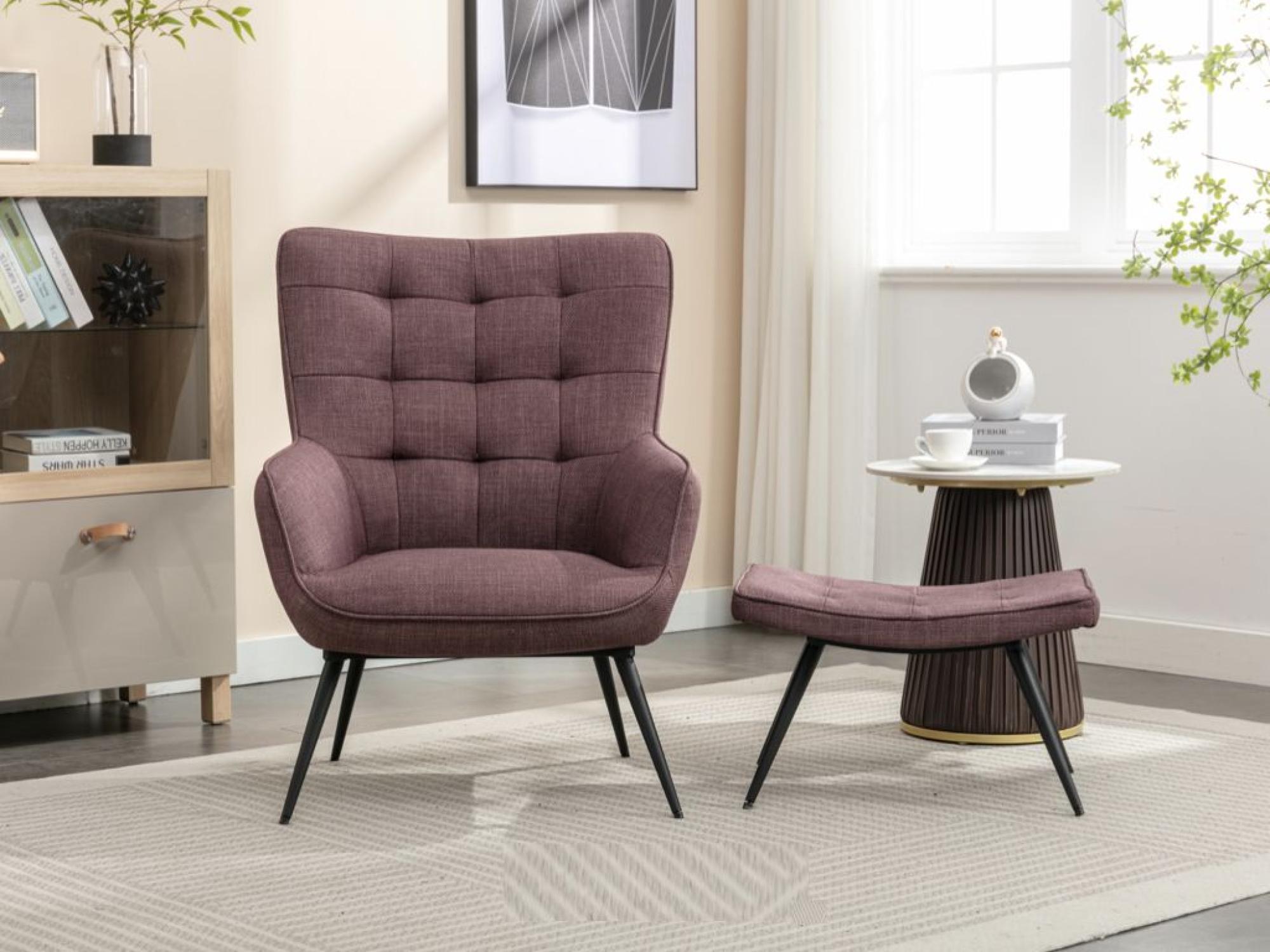 Product photograph of Katelyn Mulberry Fabric Accent Armchair With Footstool from Choice Furniture Superstore.