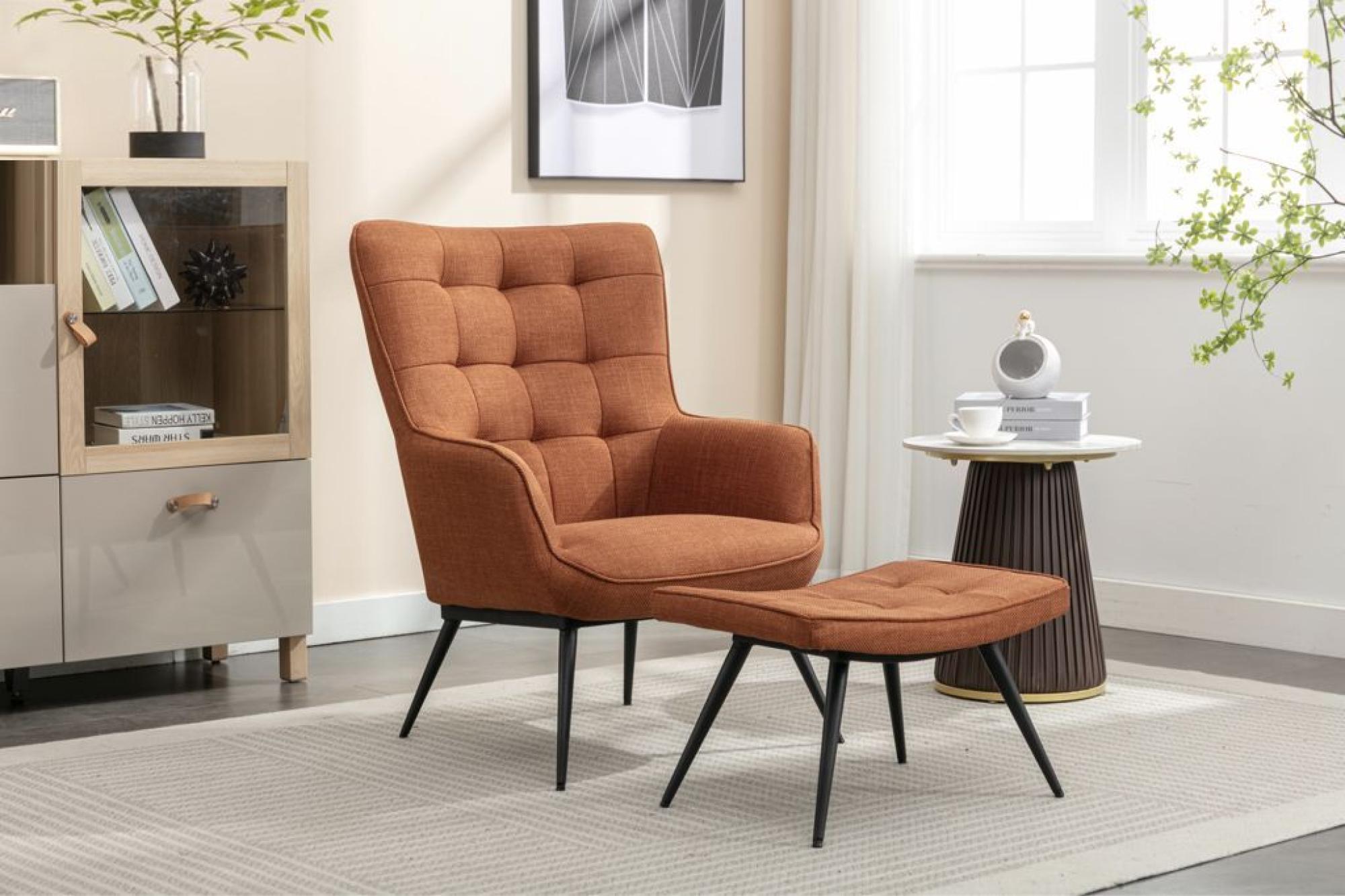 Product photograph of Katelyn Orange Fabric Accent Armchair With Footstool from Choice Furniture Superstore.