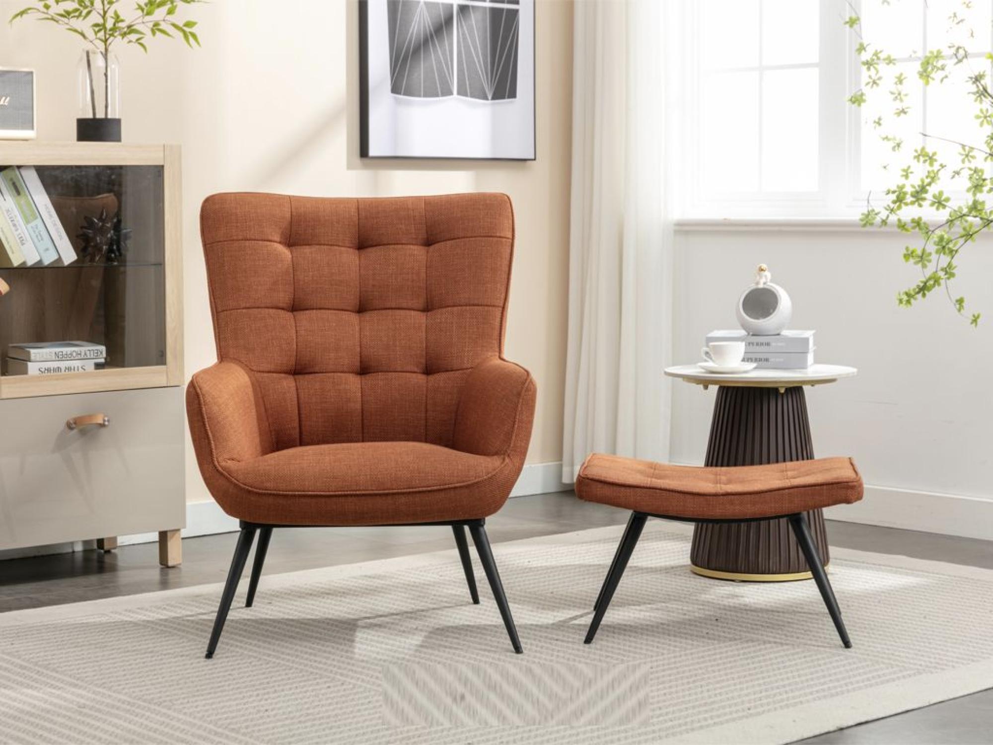 Product photograph of Katelyn Orange Fabric Accent Armchair With Footstool from Choice Furniture Superstore.