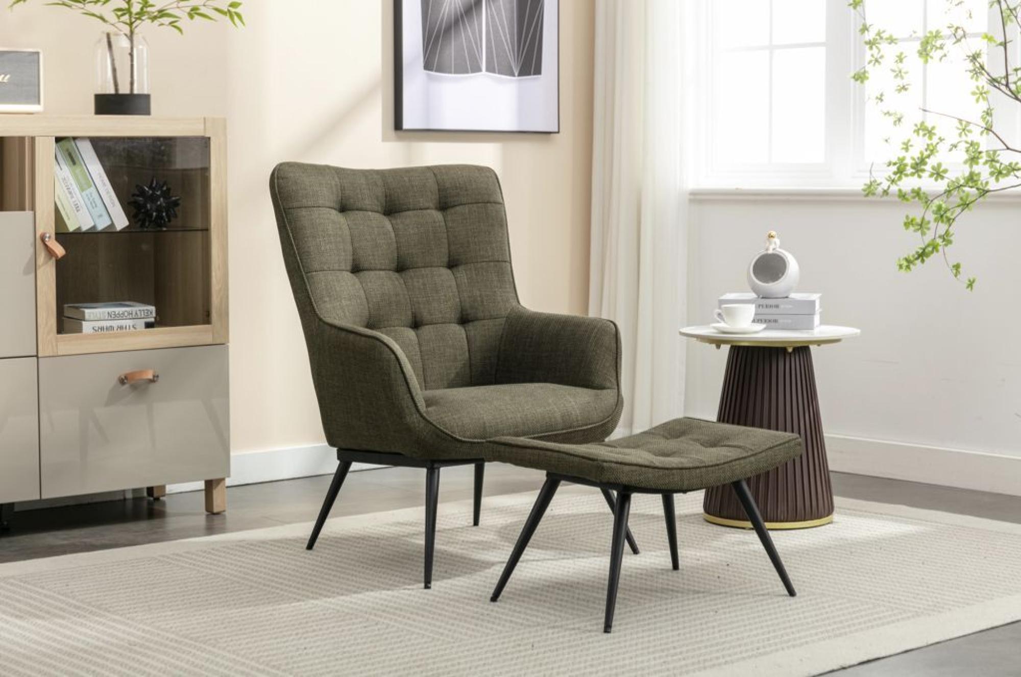 Product photograph of Katelyn Green Fabric Accent Armchair With Footstool from Choice Furniture Superstore.