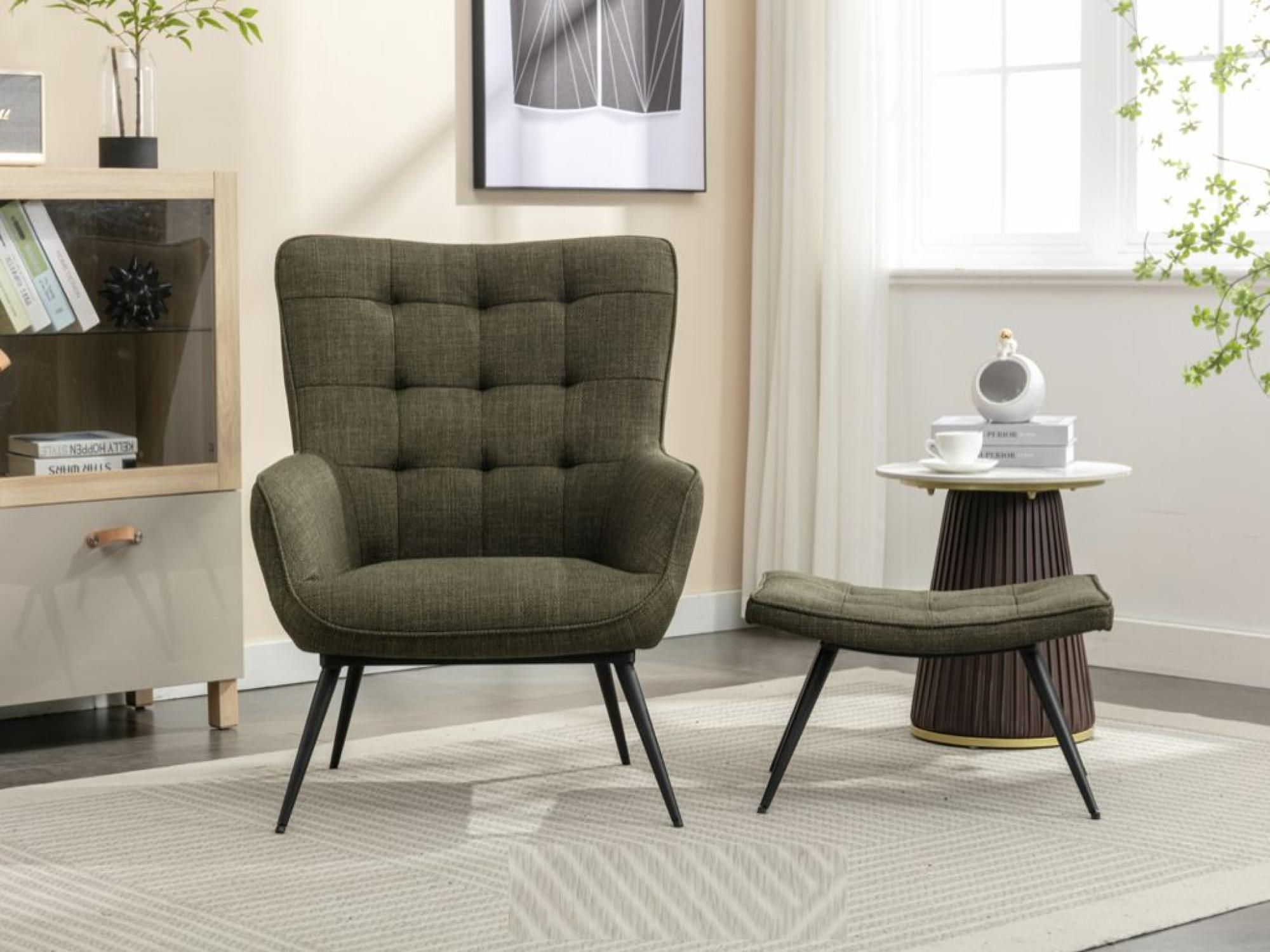 Product photograph of Katelyn Green Fabric Accent Armchair With Footstool from Choice Furniture Superstore.