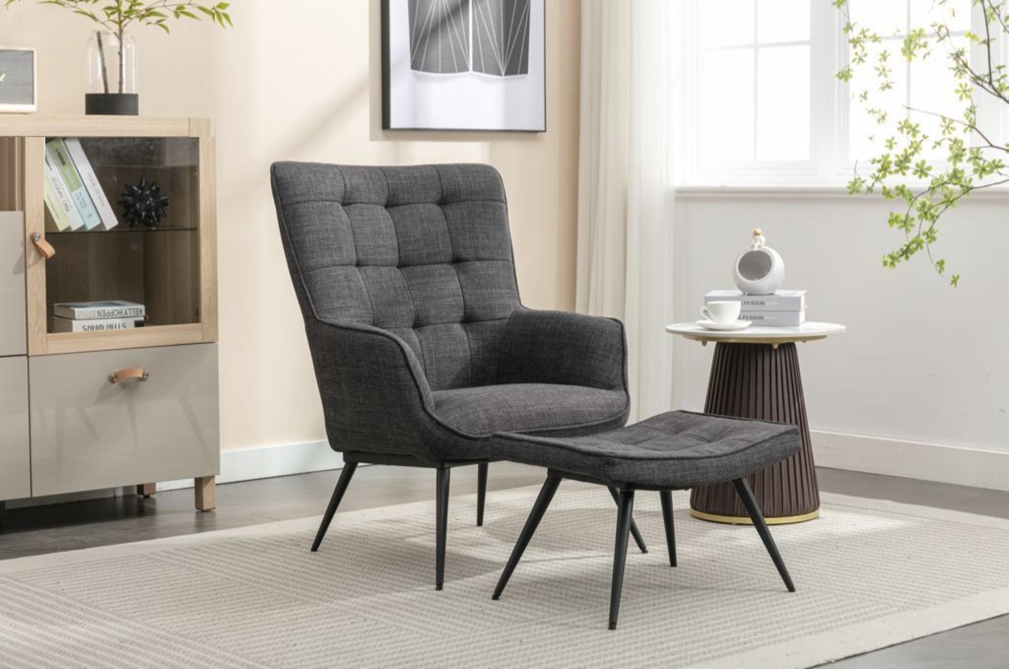 Product photograph of Katelyn Grey Fabric Accent Armchair With Footstool from Choice Furniture Superstore.