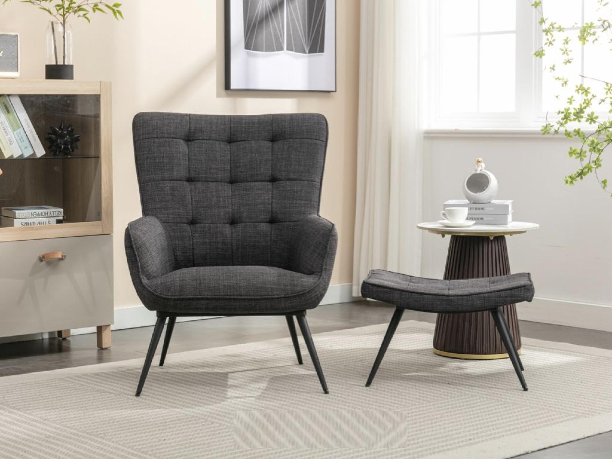 Product photograph of Katelyn Grey Fabric Accent Armchair With Footstool from Choice Furniture Superstore.