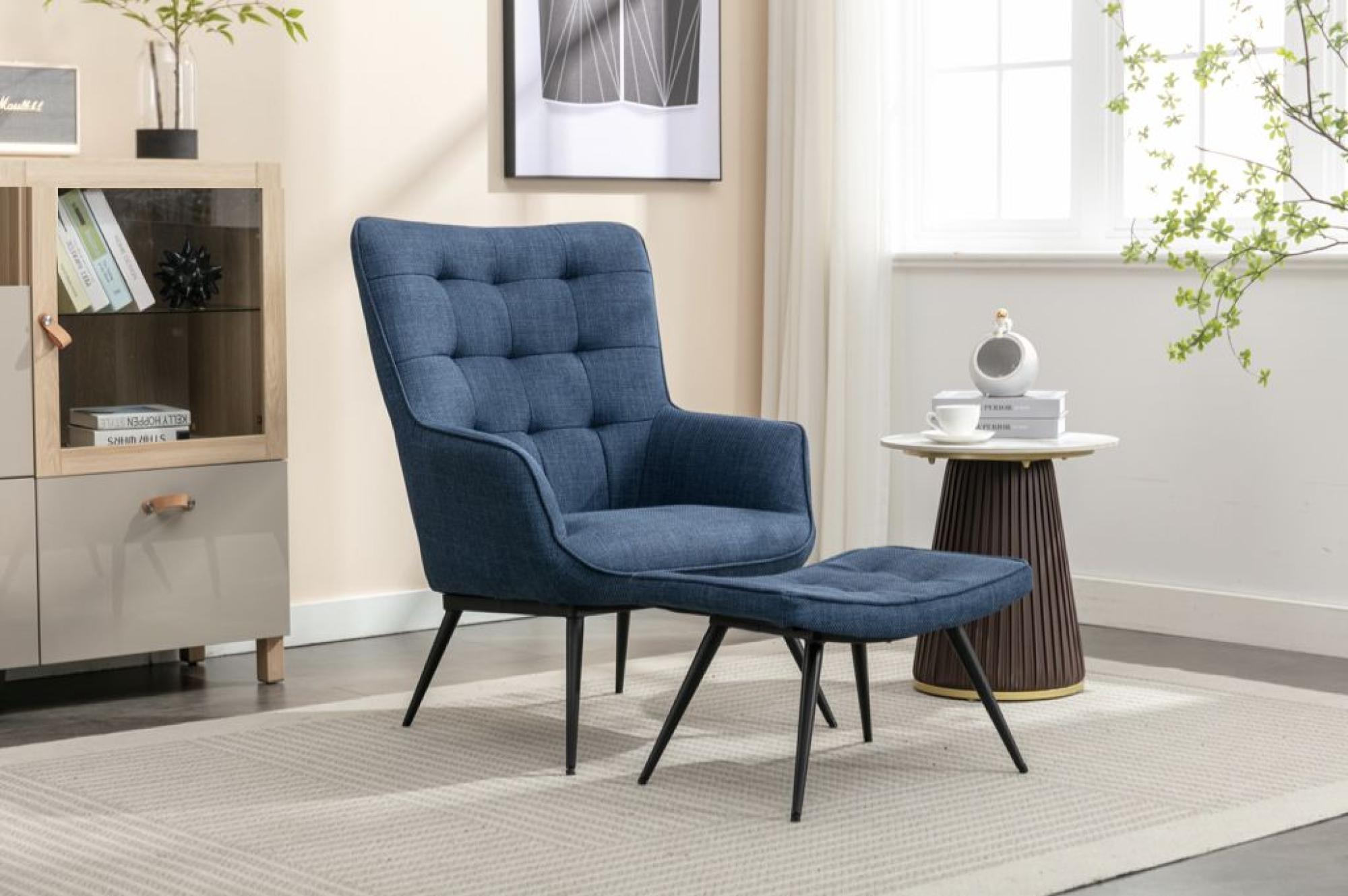 Product photograph of Katelyn Blue Fabric Accent Armchair With Footstool from Choice Furniture Superstore.