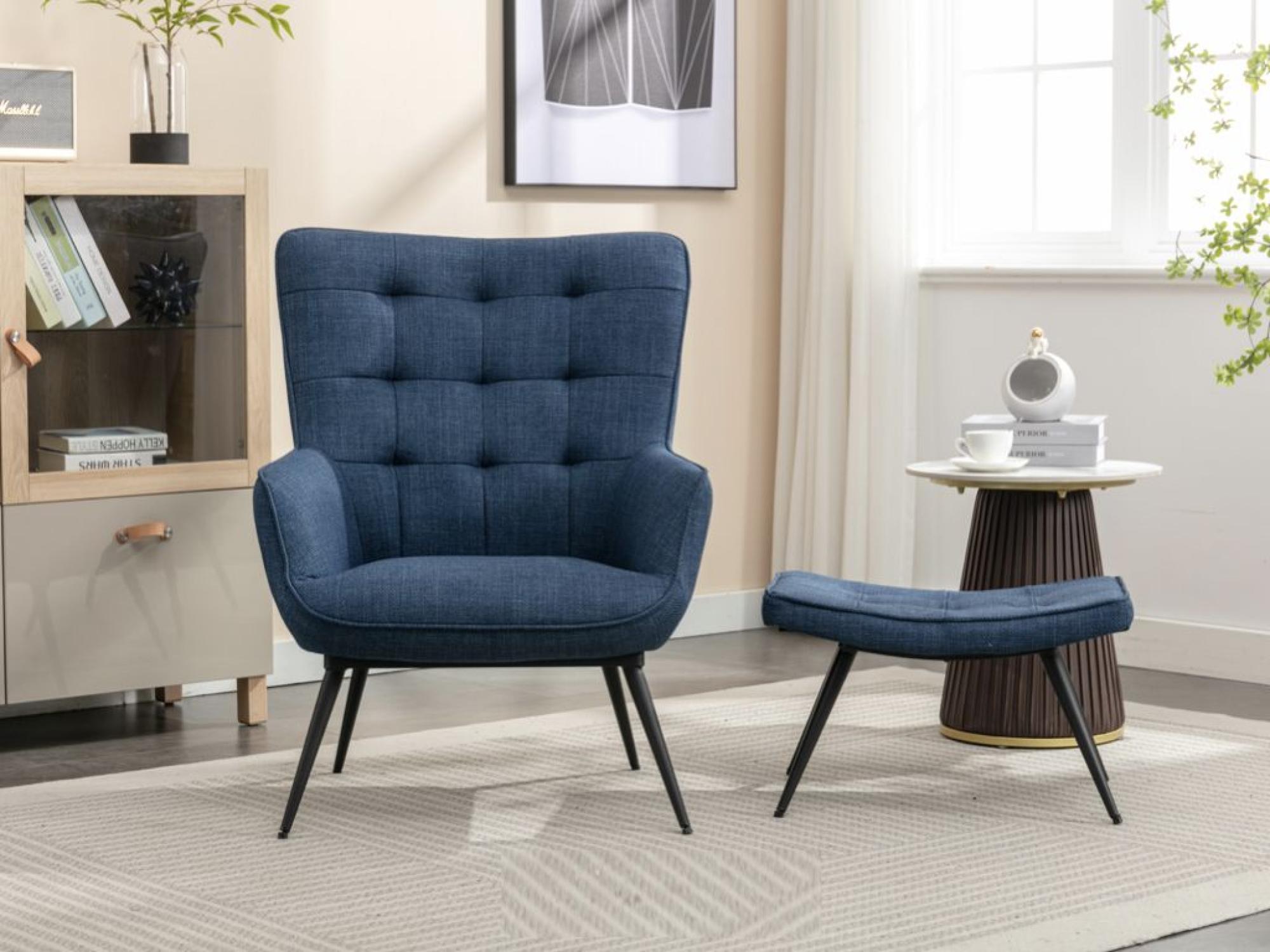 Product photograph of Katelyn Blue Fabric Accent Armchair With Footstool from Choice Furniture Superstore.